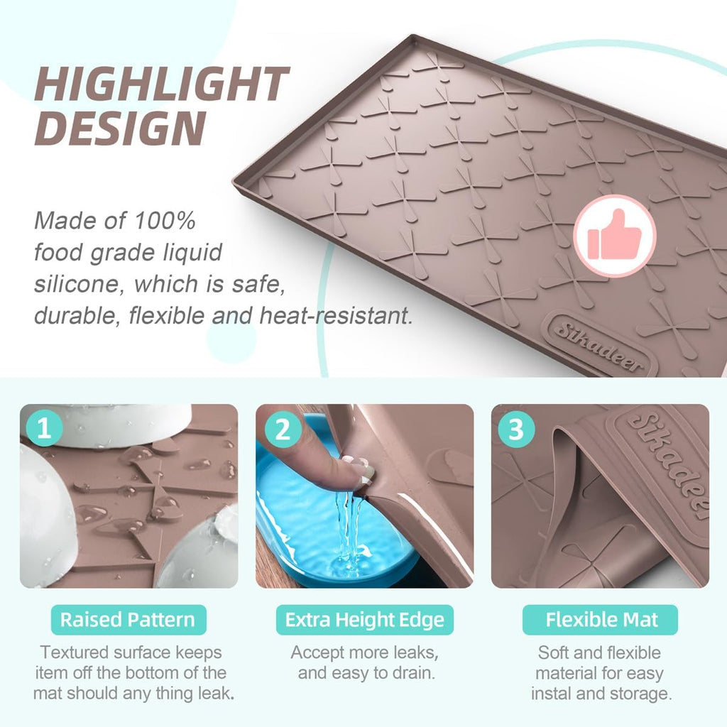 SIKADEER Under Sink Mat Waterproof 34" x 22", Silicone Mat Kitchen Drawer Shelf and Cabinet Liner, Sink Protector for Kitchen Organizers and Storage, Boot Tray Pet Food Mats