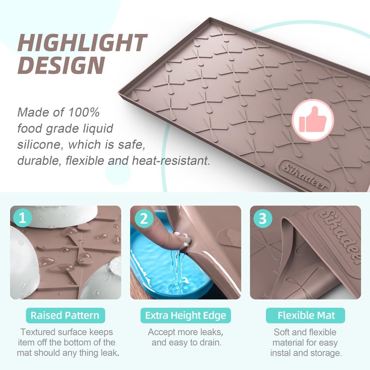 SIKADEER Under Sink Mat Waterproof 34" x 22", Silicone Mat Kitchen Drawer Shelf and Cabinet Liner, Sink Protector for Kitchen Organizers and Storage, Boot Tray Pet Food Mats