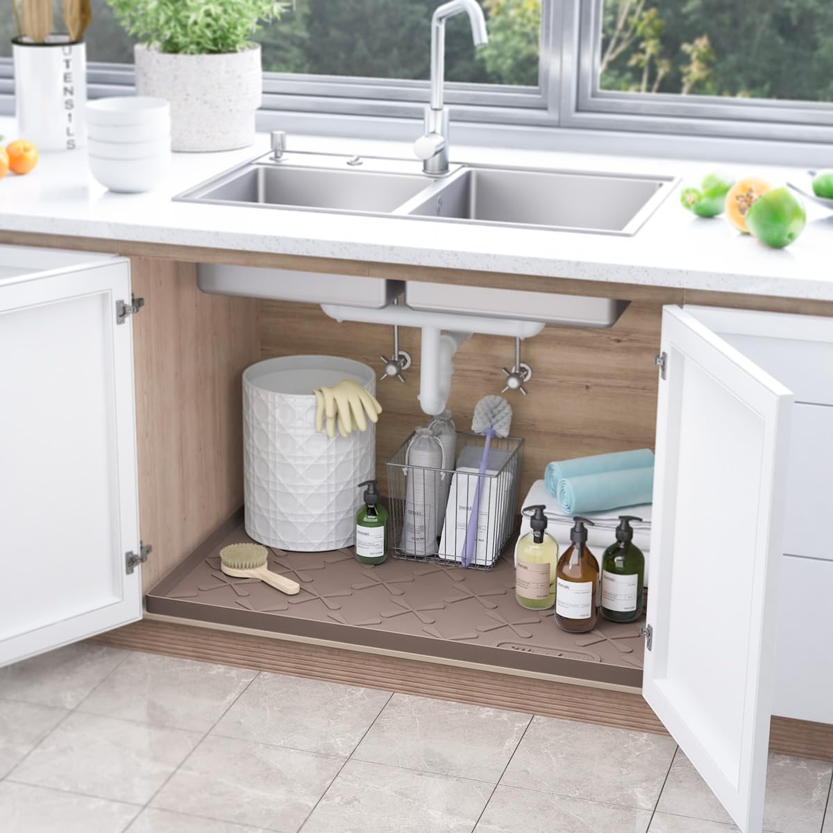 SIKADEER Under Sink Mat Waterproof 34" x 22", Silicone Mat Kitchen Drawer Shelf and Cabinet Liner, Sink Protector for Kitchen Organizers and Storage, Boot Tray Pet Food Mats