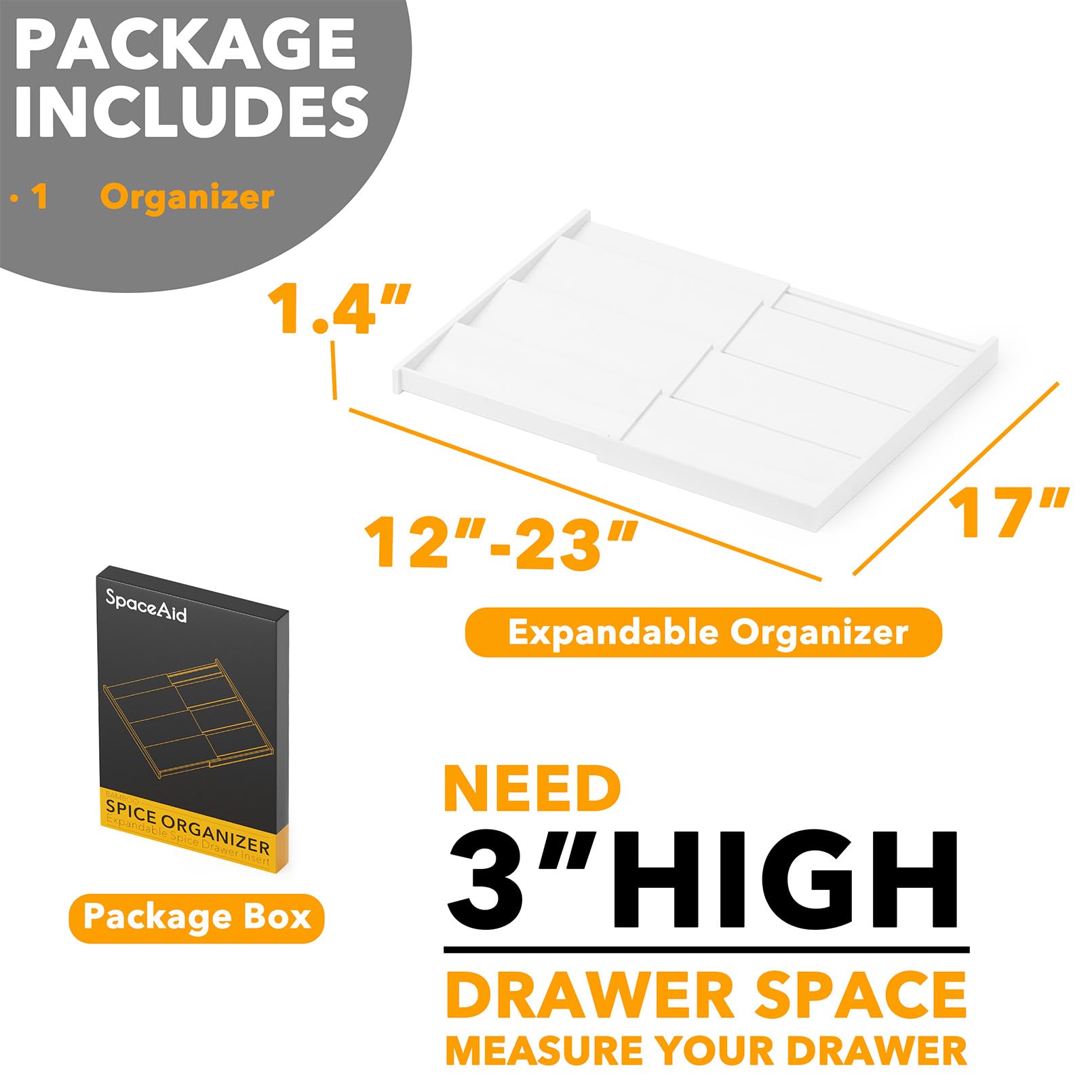 SpaceAid Bamboo Spice Drawer Organizer, (Need 3" Deep Drawer) Expandable 4 Tier Spices Rack for Cabinet, Kitchen Seasoning Storage Insert (Jars Not Included, From 12" to 23" Wide)