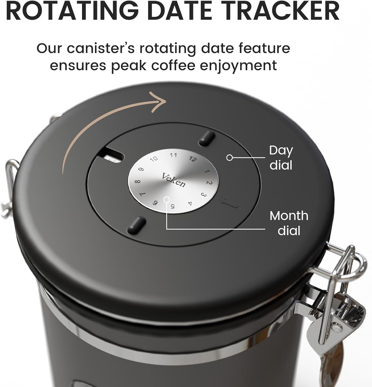 Veken Coffee Canister with Window,Airtight Stainless Steel Pantry Container,Home Kitchen Food Storage Organizers for Ground,Beans,Espresso,Rice,Tea,Sugar,Cereal, Decor,Bar Accessories,Gifts,22OZ,Black