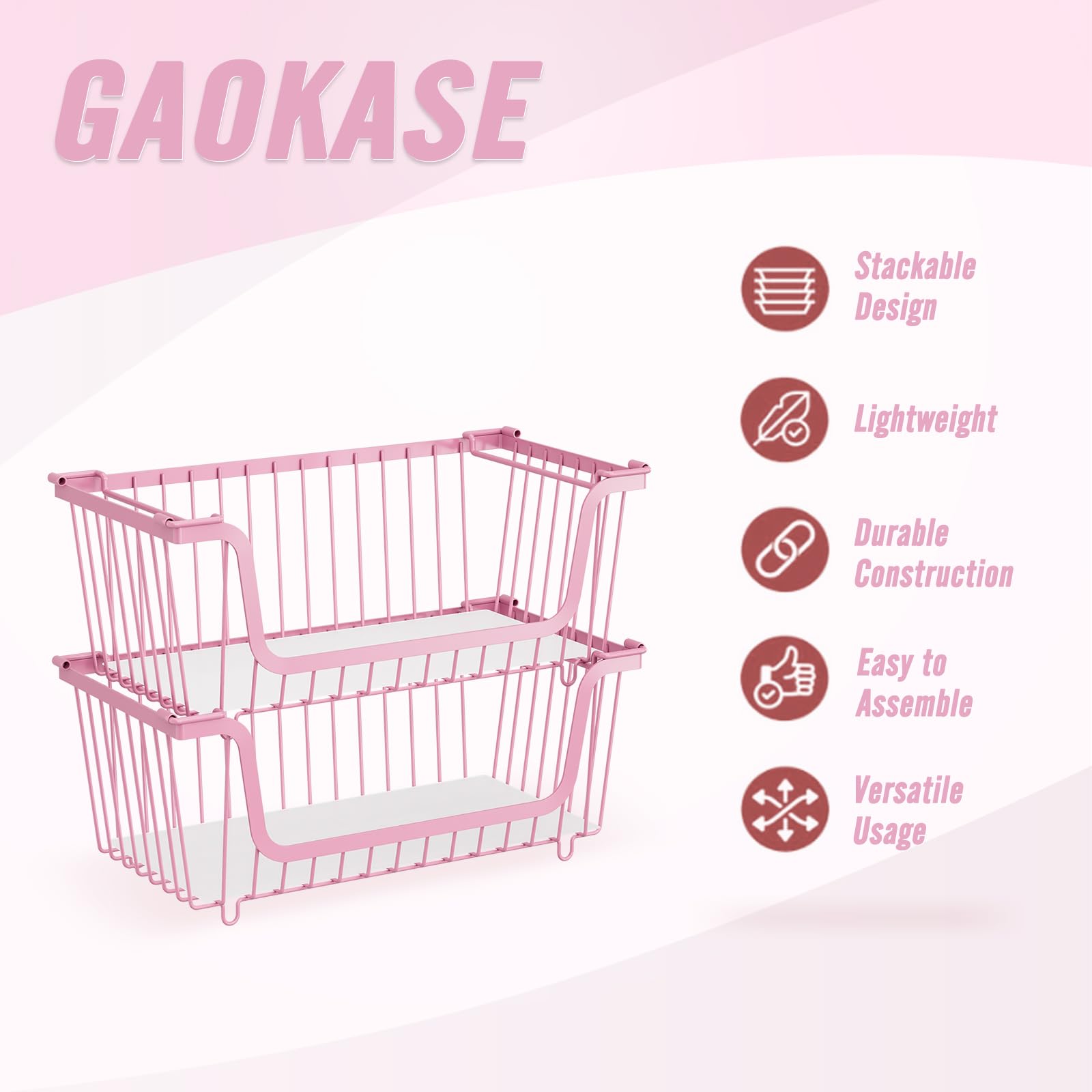 GAOKASE 4 Pcs Stackable Wire Baskets for Pantry Organizers and Storage,Vegetable Fruit Basket for Countertop,Kitchen Storage Metal Baskets,Produce Potato Onion Storage Bin,Black