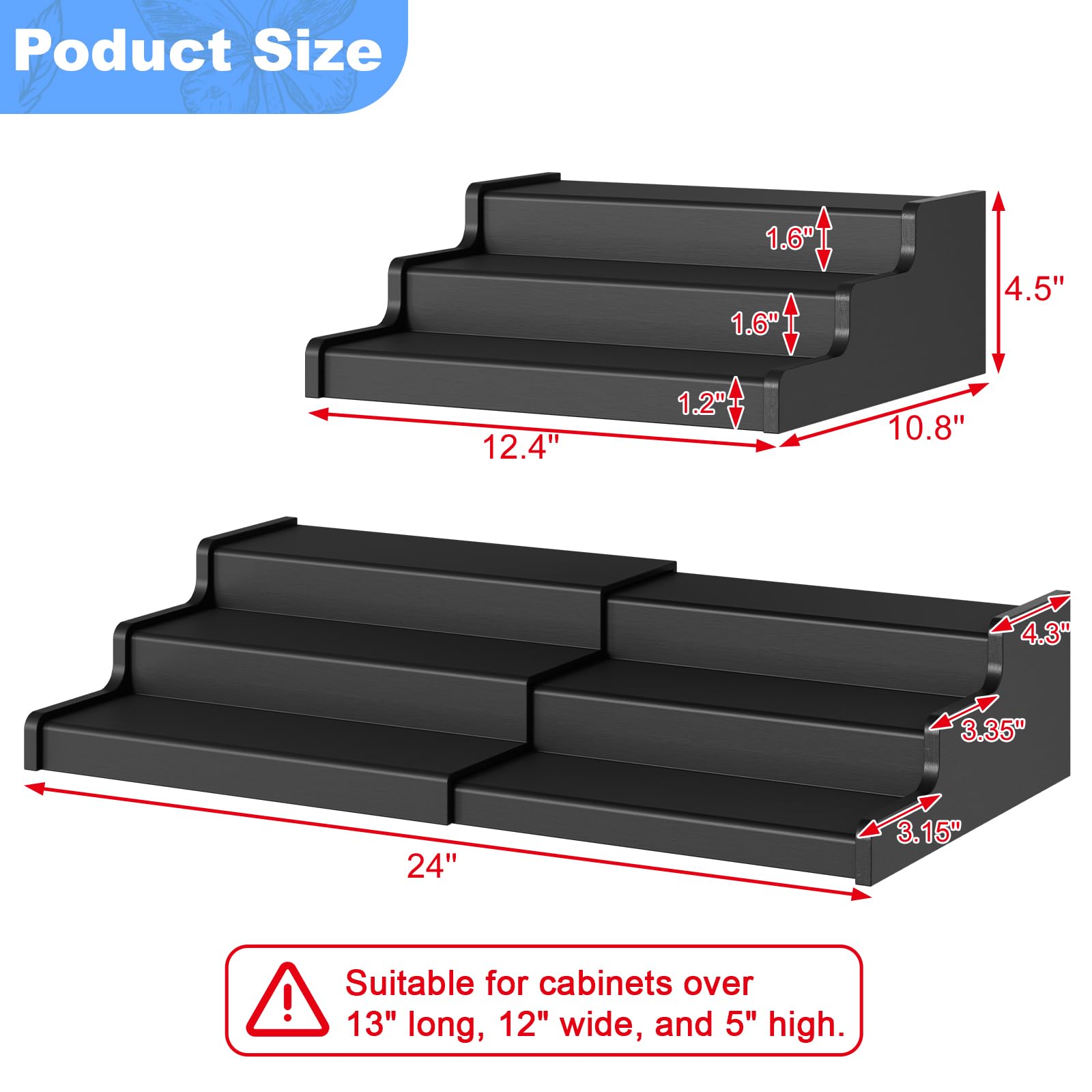 Expandable Bamboo Can Rack Organizer, 3-Tier Adjustable Pantry Storage, Can Holder for Kitchen & Pantry, Canned Food Soda Organizer, Holds Up to 24 Cans, Black (Patent Pending)