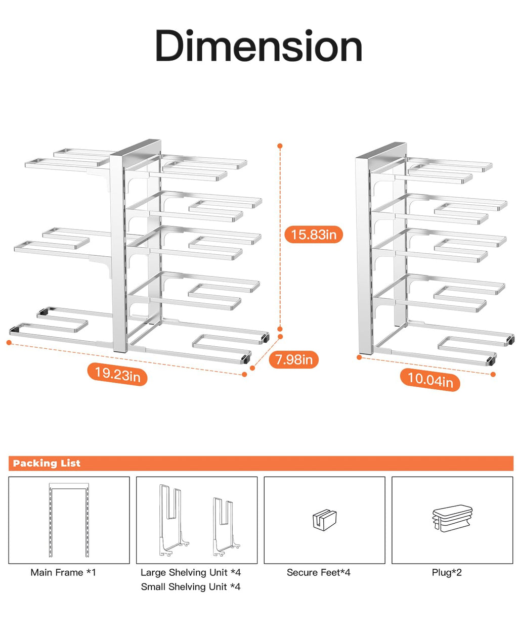 ORDORA Pots and Pans Organizer for Cabinet 16.61 Height, 8 Tier Pot Organizers Rack with 3 DIY Methods, Adjustable Pan Organizer under Cabinet Kitchen Organization and Storage