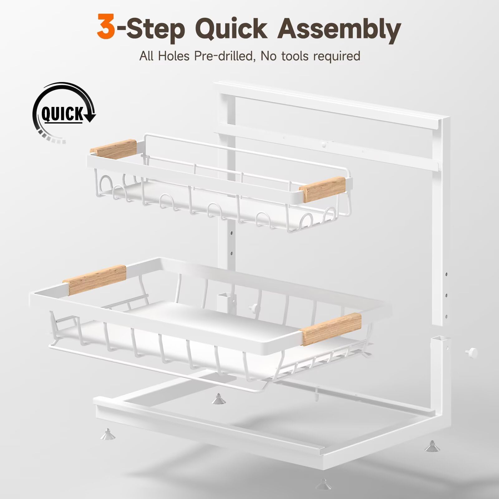 Sevenblue 2 Packs Under Sink Organizer, Height Adjustable 2 Tier Under Kitchen Sink Organizer, Multi-Purpose Storage Shelf for Kitchen Bathroom Cabinet (Black, Large)
