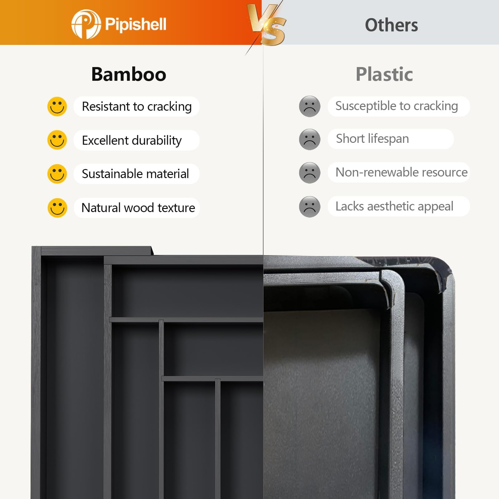 Pipishell Bamboo Expandable Silverware Drawer Organizer