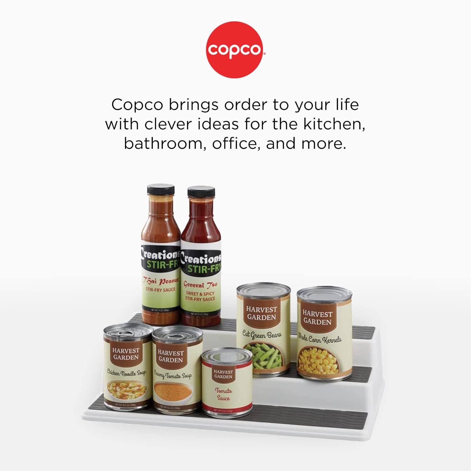 Copco 3-Tier Non-Skid Spice Rack Organizer for Kitchen Cabinet or Pantry, 15-Inch Tiered Shelf, White/Gray, Slip-Resistant Design for Jars and Bottles