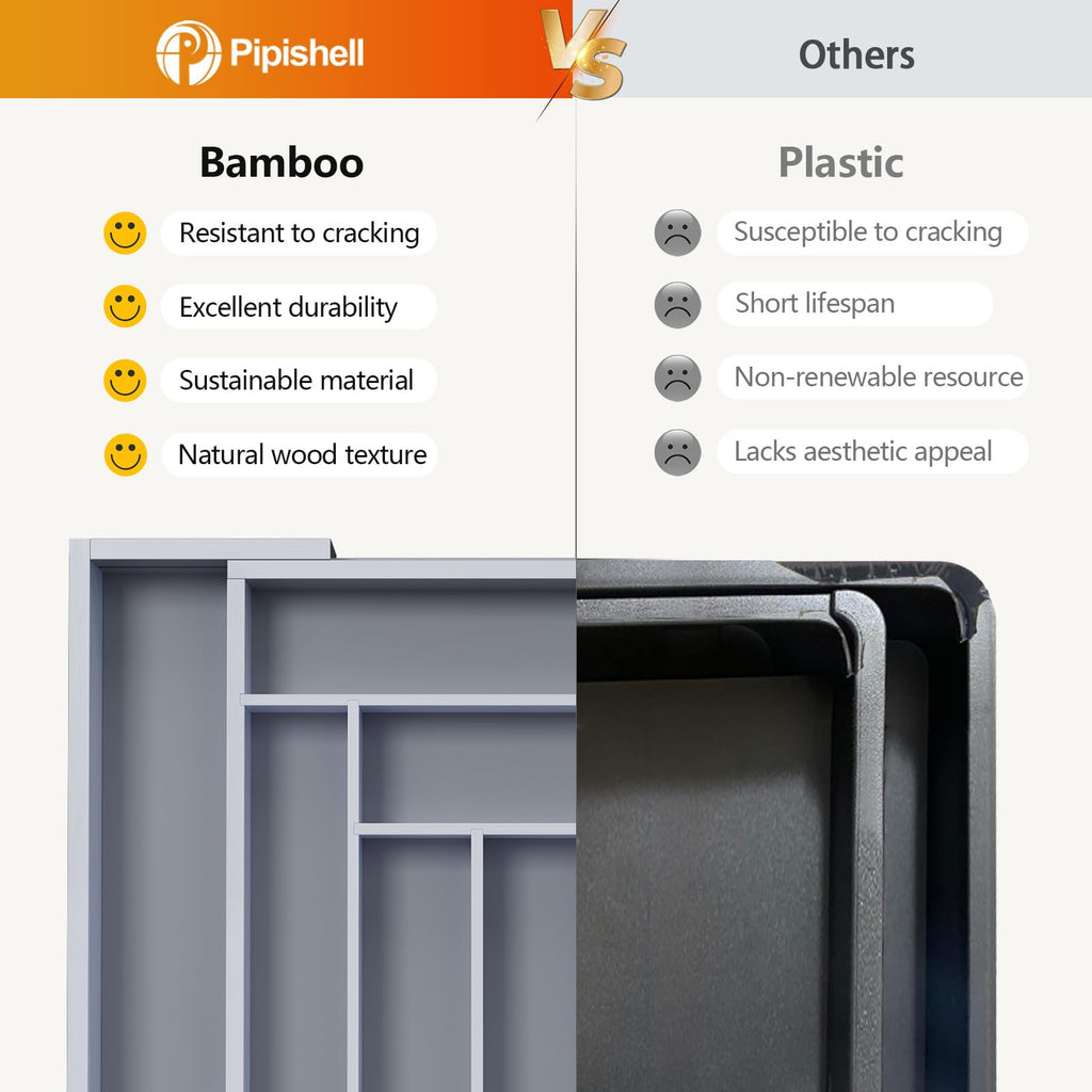 Pipishell Bamboo Expandable Silverware Drawer Organizer