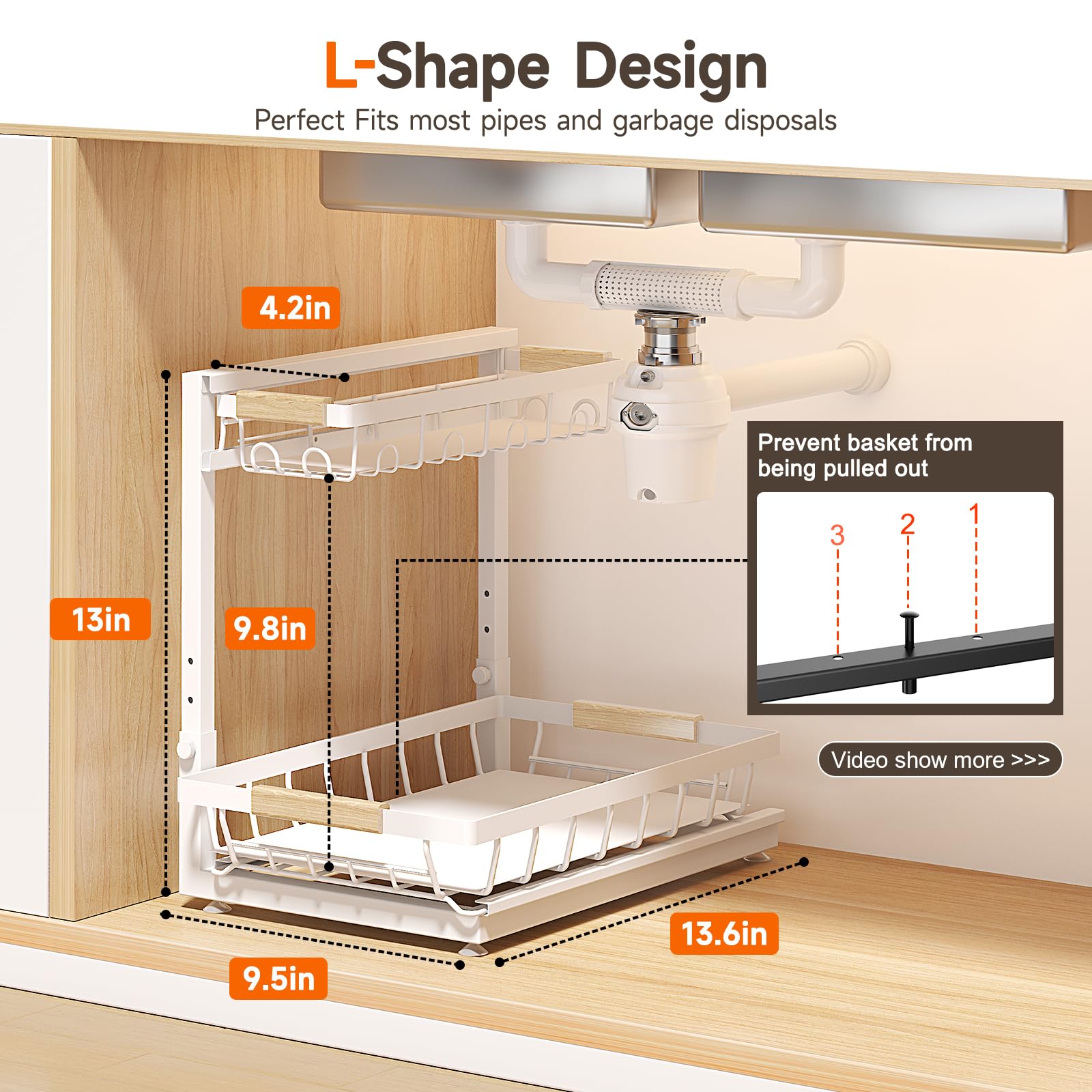 Sevenblue 2 Packs Under Sink Organizer, Height Adjustable 2 Tier Under Kitchen Sink Organizer, Multi-Purpose Storage Shelf for Kitchen Bathroom Cabinet (Black, Large)