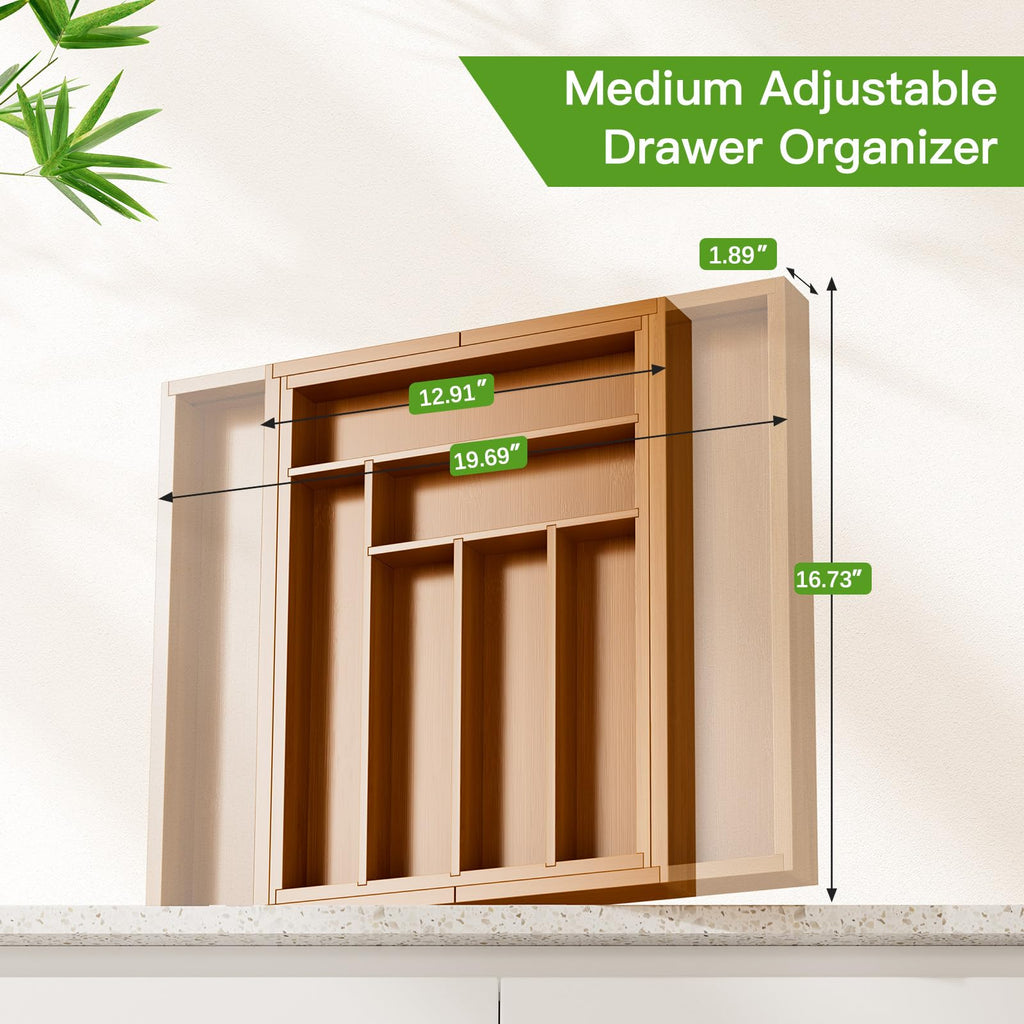 Pipishell Bamboo Expandable Silverware Drawer Organizer