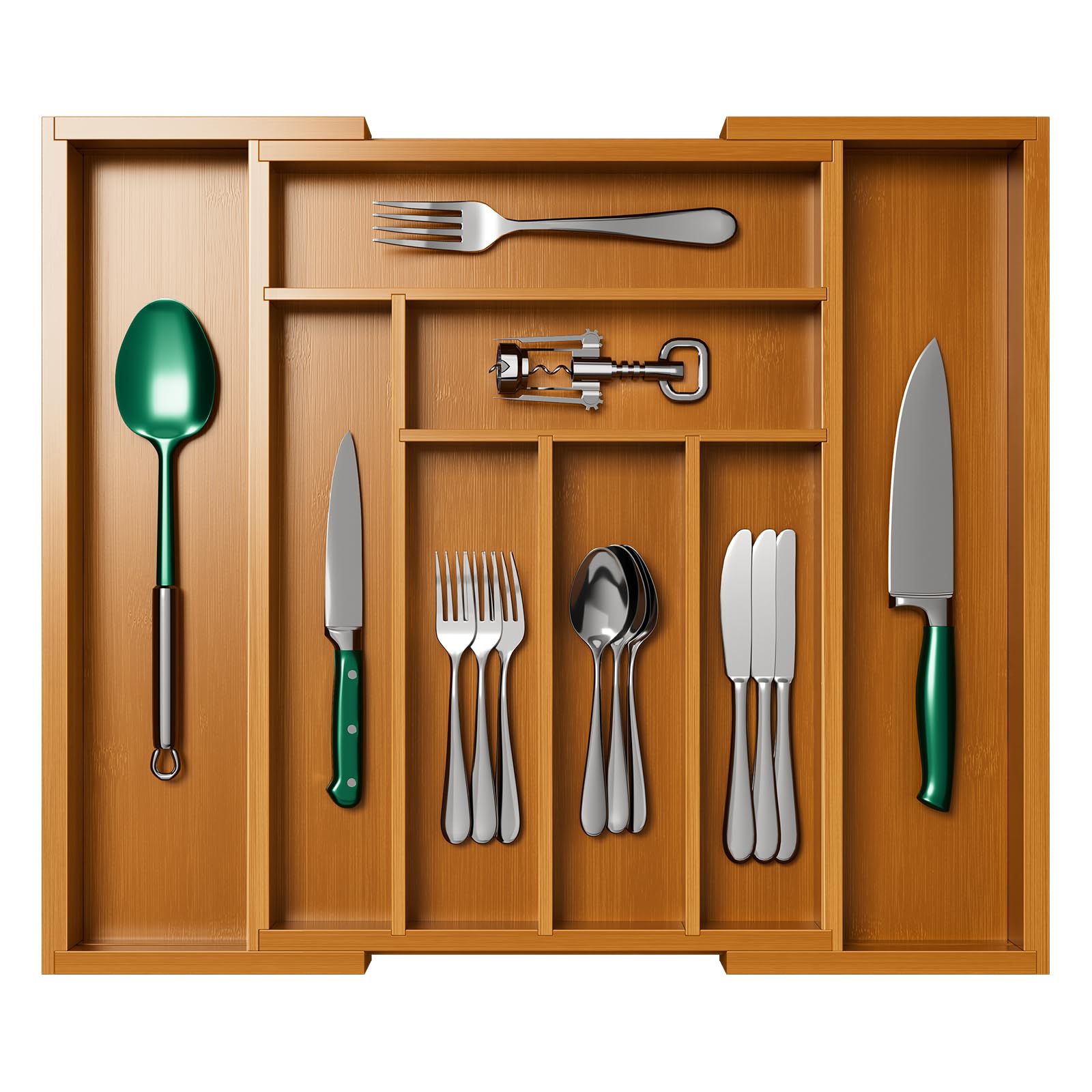 Pipishell Bamboo Expandable Silverware Drawer Organizer