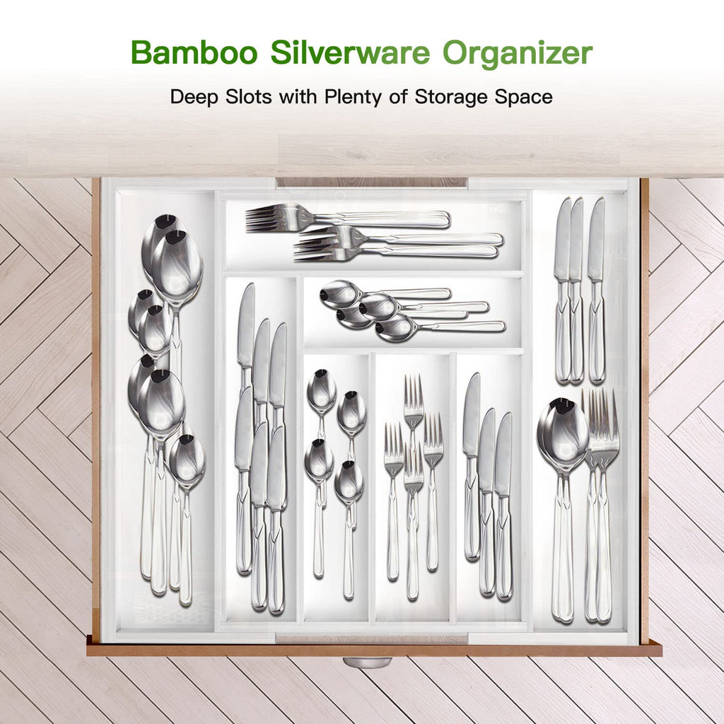 Pipishell Bamboo Expandable Silverware Drawer Organizer