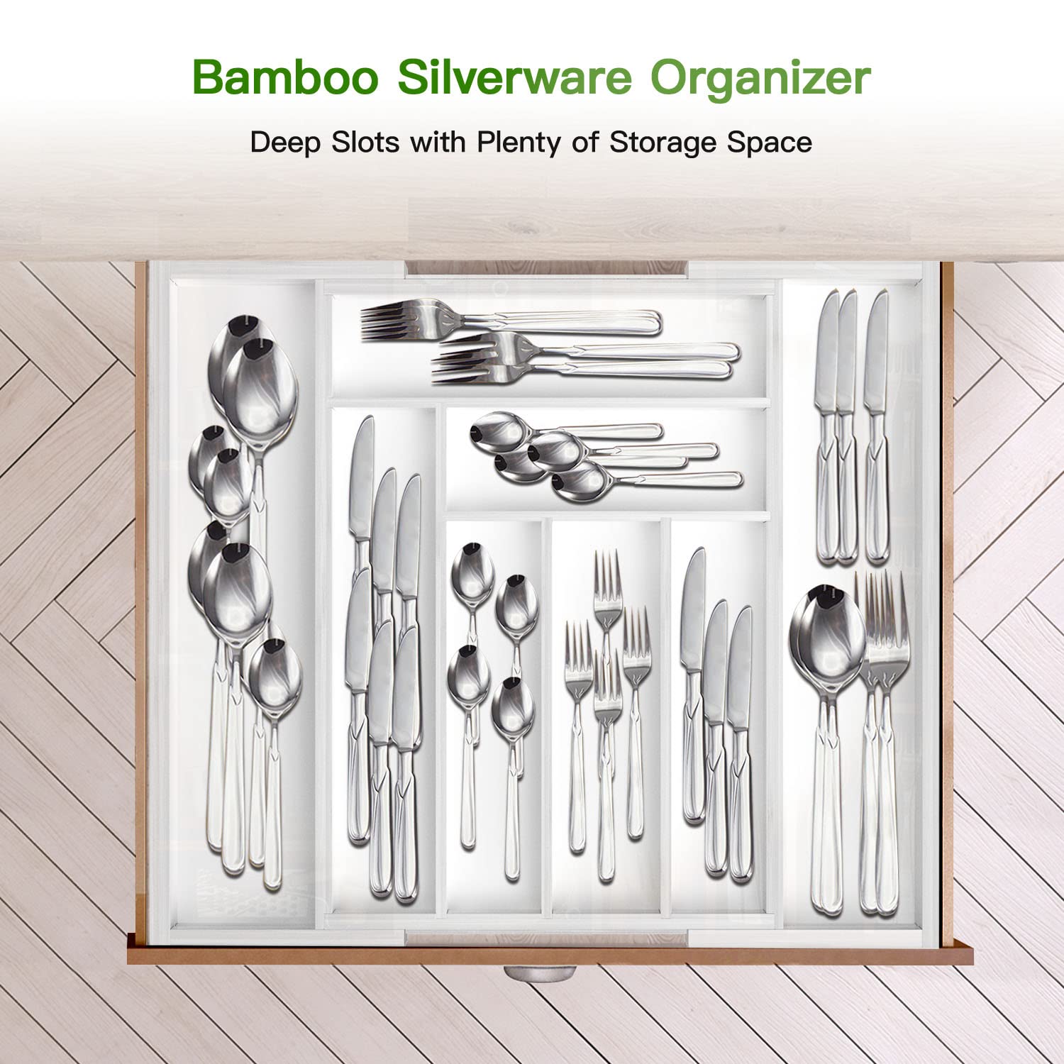 Pipishell Bamboo Expandable Silverware Drawer Organizer