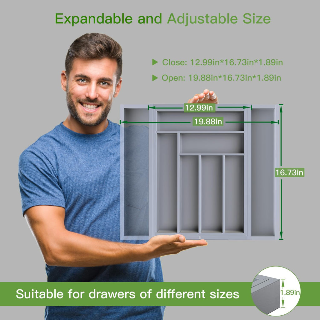 Pipishell Bamboo Expandable Silverware Drawer Organizer