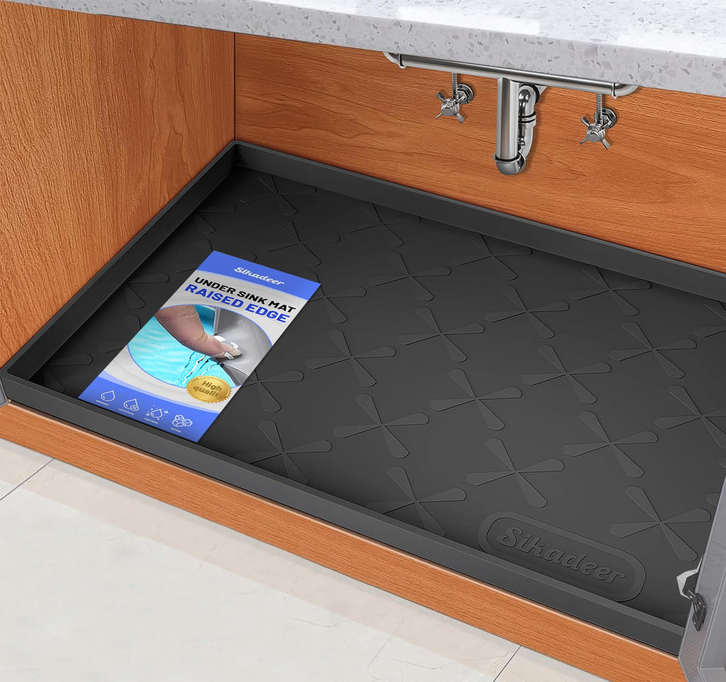 SIKADEER Under Sink Mat Waterproof 34" x 22", Silicone Mat Kitchen Drawer Shelf and Cabinet Liner, Sink Protector for Kitchen Organizers and Storage, Boot Tray Pet Food Mats