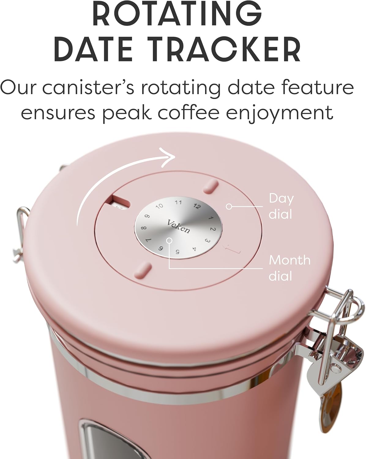 Veken Coffee Canister with Window,Airtight Stainless Steel Pantry Container,Home Kitchen Food Storage Organizers for Ground,Beans,Espresso,Rice,Tea,Sugar,Cereal, Decor,Bar Accessories,Gifts,22OZ,Black