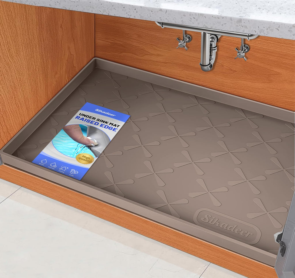 SIKADEER Under Sink Mat Waterproof 34" x 22", Silicone Mat Kitchen Drawer Shelf and Cabinet Liner, Sink Protector for Kitchen Organizers and Storage, Boot Tray Pet Food Mats