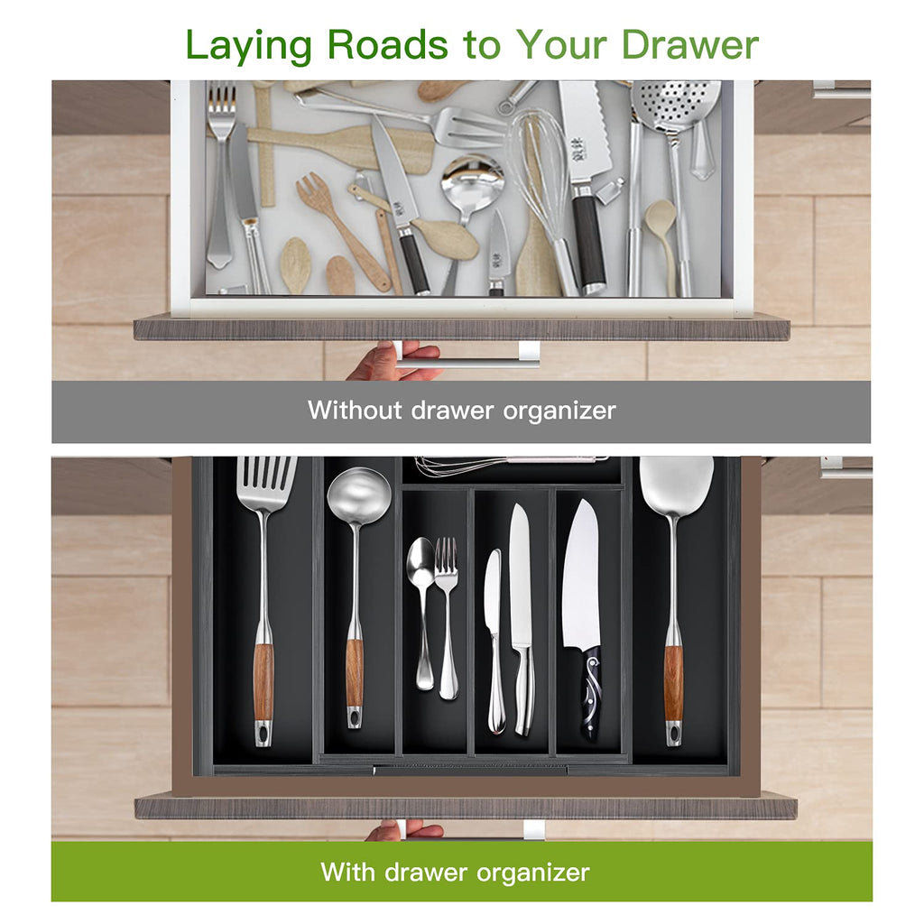 Pipishell Bamboo Expandable Silverware Drawer Organizer