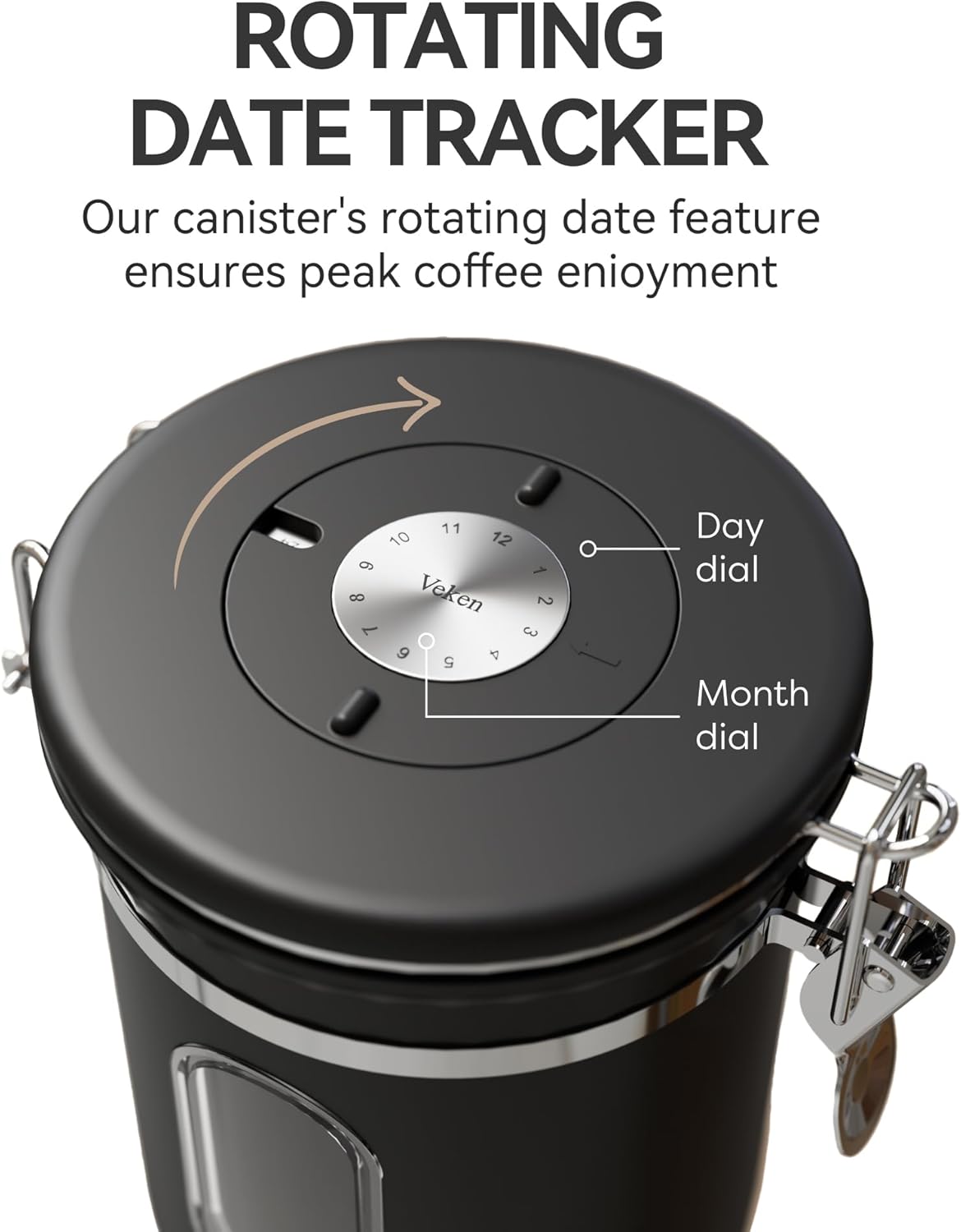 Veken Coffee Canister with Window,Airtight Stainless Steel Pantry Container,Home Kitchen Food Storage Organizers for Ground,Beans,Espresso,Rice,Tea,Sugar,Cereal, Decor,Bar Accessories,Gifts,22OZ,Black