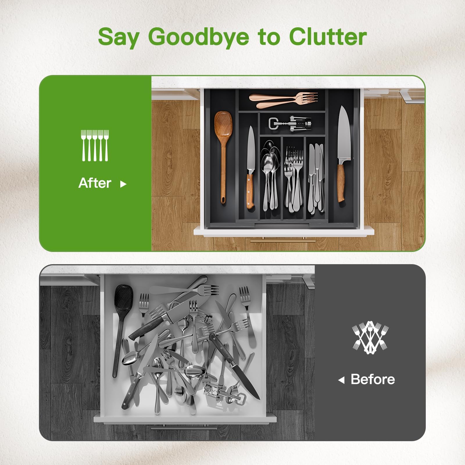 Pipishell Bamboo Expandable Silverware Drawer Organizer