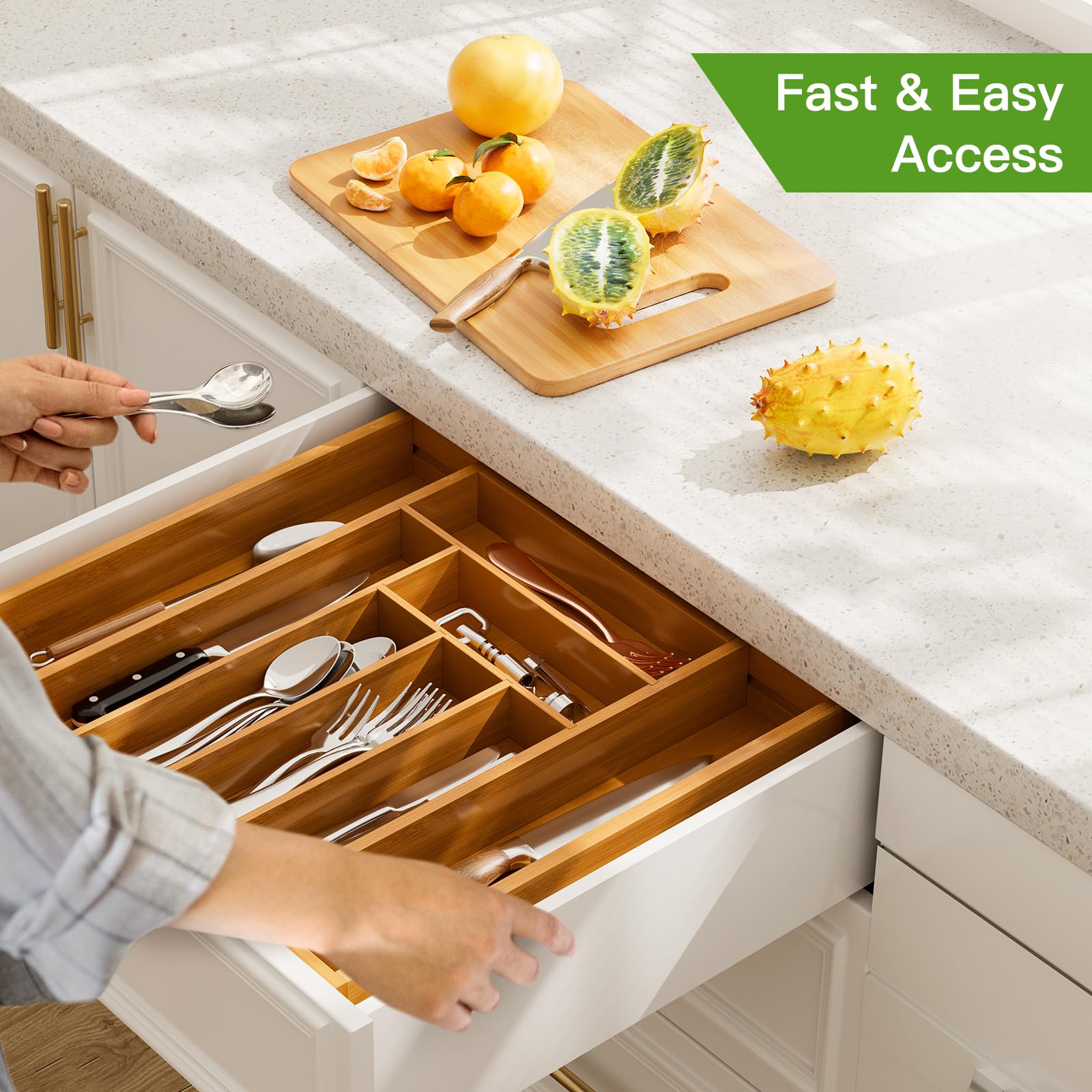 Pipishell Bamboo Expandable Silverware Drawer Organizer