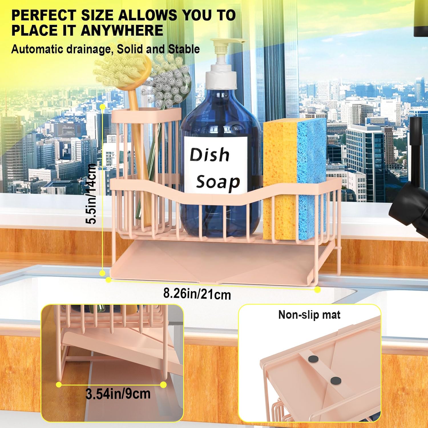 Fssvcd Maifan Sink Caddy Sponge Holder for Kitchen with Brush Holder and Stainless Steel Self Drain Tray, Rustproof Kitchen Sink Organizer for Sponge, Soap Dispenser Storage Accessories