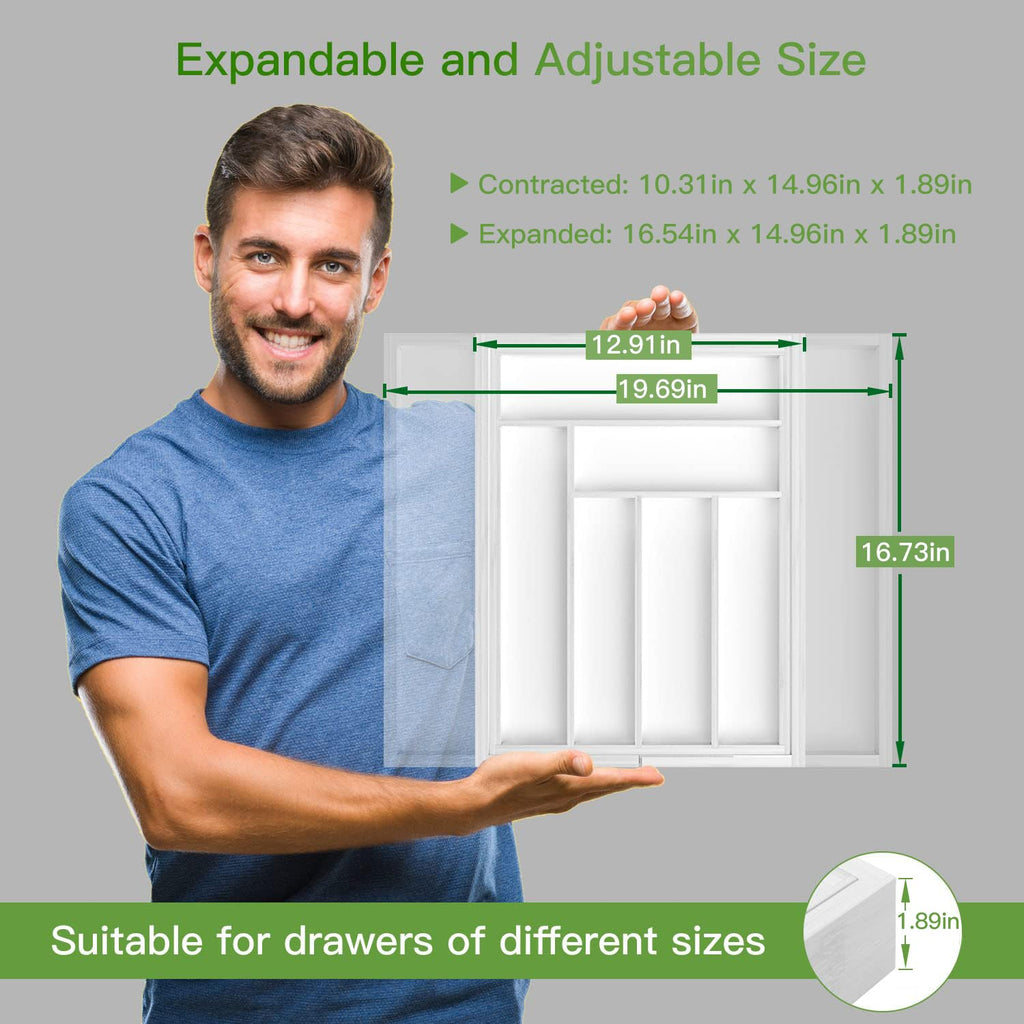 Pipishell Bamboo Expandable Silverware Drawer Organizer