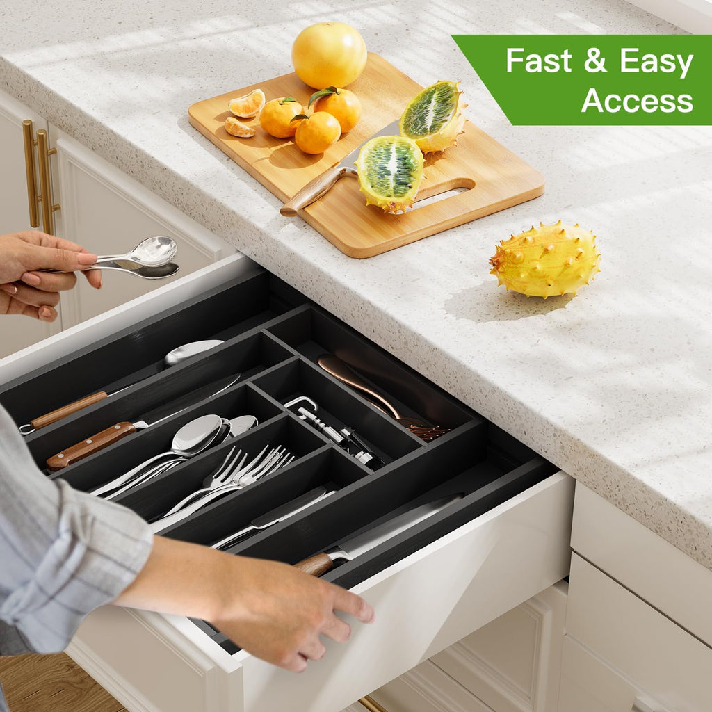 Pipishell Bamboo Expandable Silverware Drawer Organizer