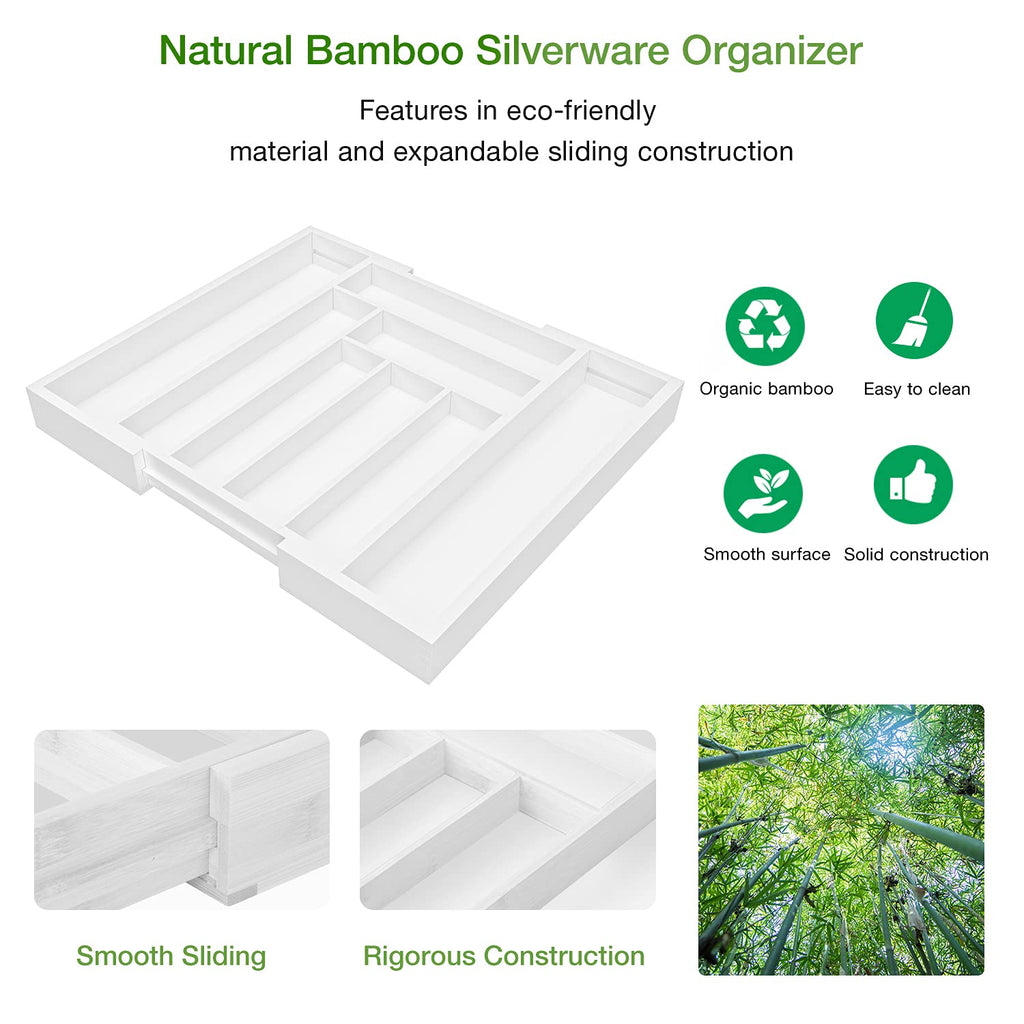 Pipishell Bamboo Expandable Silverware Drawer Organizer