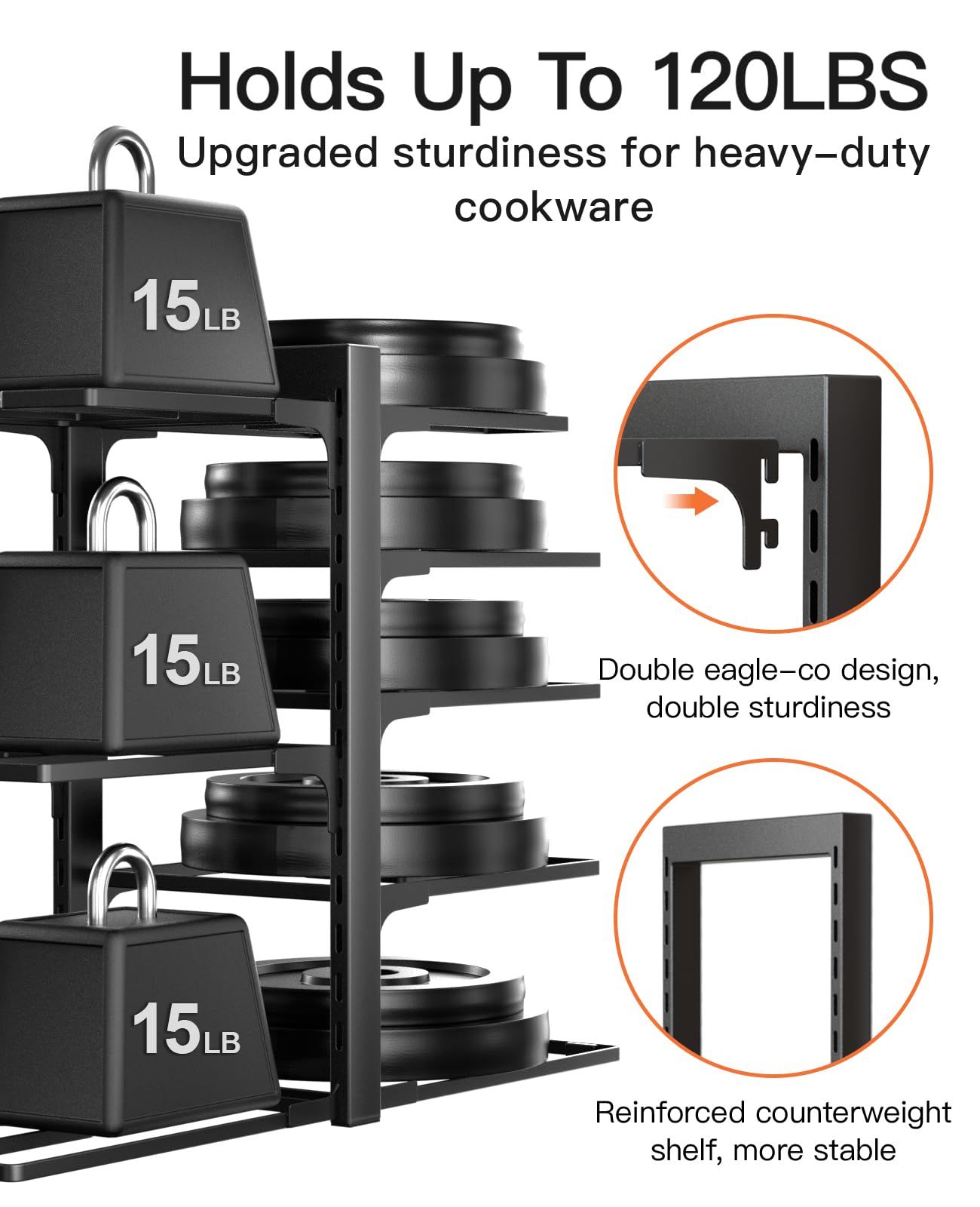 ORDORA Pots and Pans Organizer for Cabinet 16.61 Height, 8 Tier Pot Organizers Rack with 3 DIY Methods, Adjustable Pan Organizer under Cabinet Kitchen Organization and Storage
