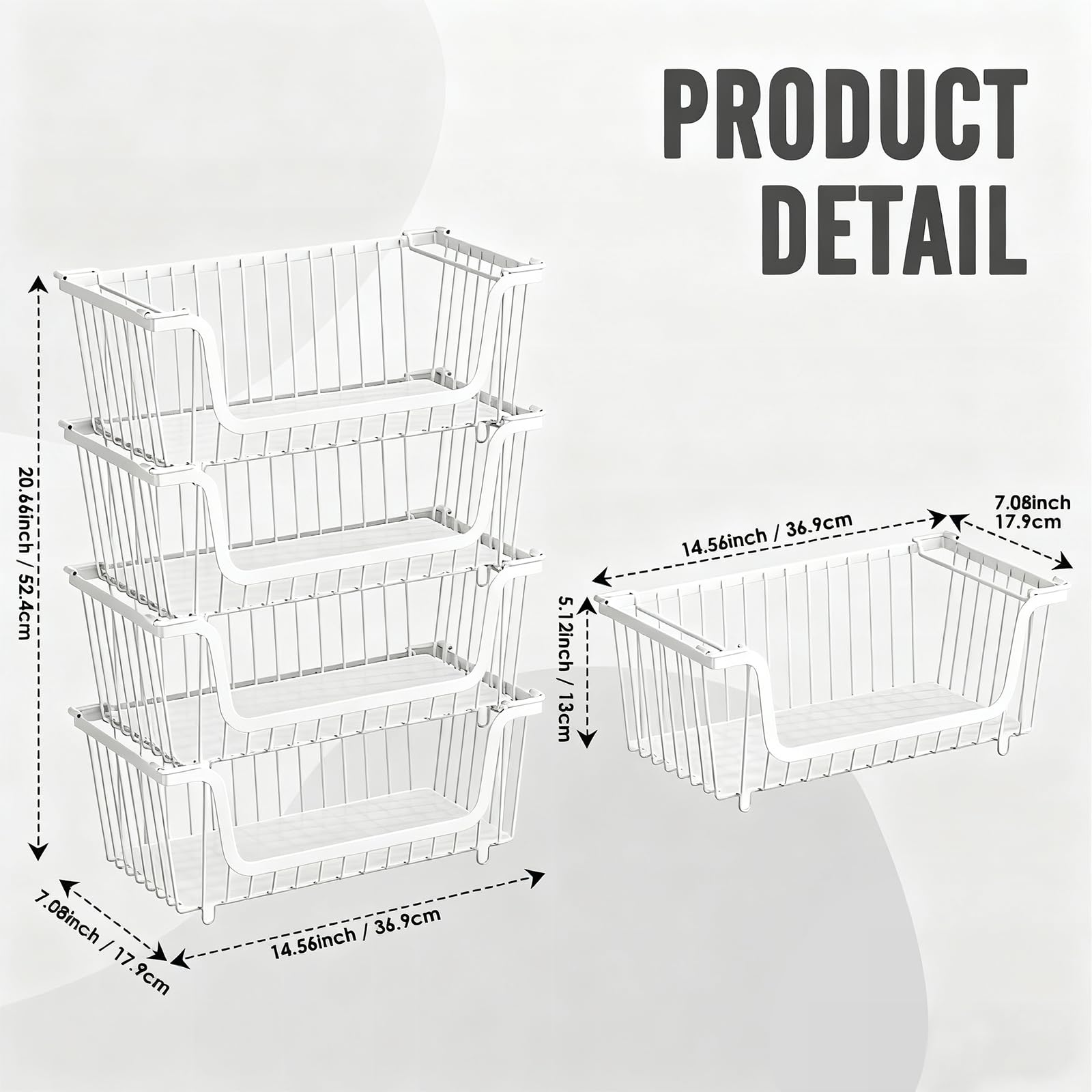 GAOKASE 4 Pcs Stackable Wire Baskets for Pantry Organizers and Storage,Vegetable Fruit Basket for Countertop,Kitchen Storage Metal Baskets,Produce Potato Onion Storage Bin,Black