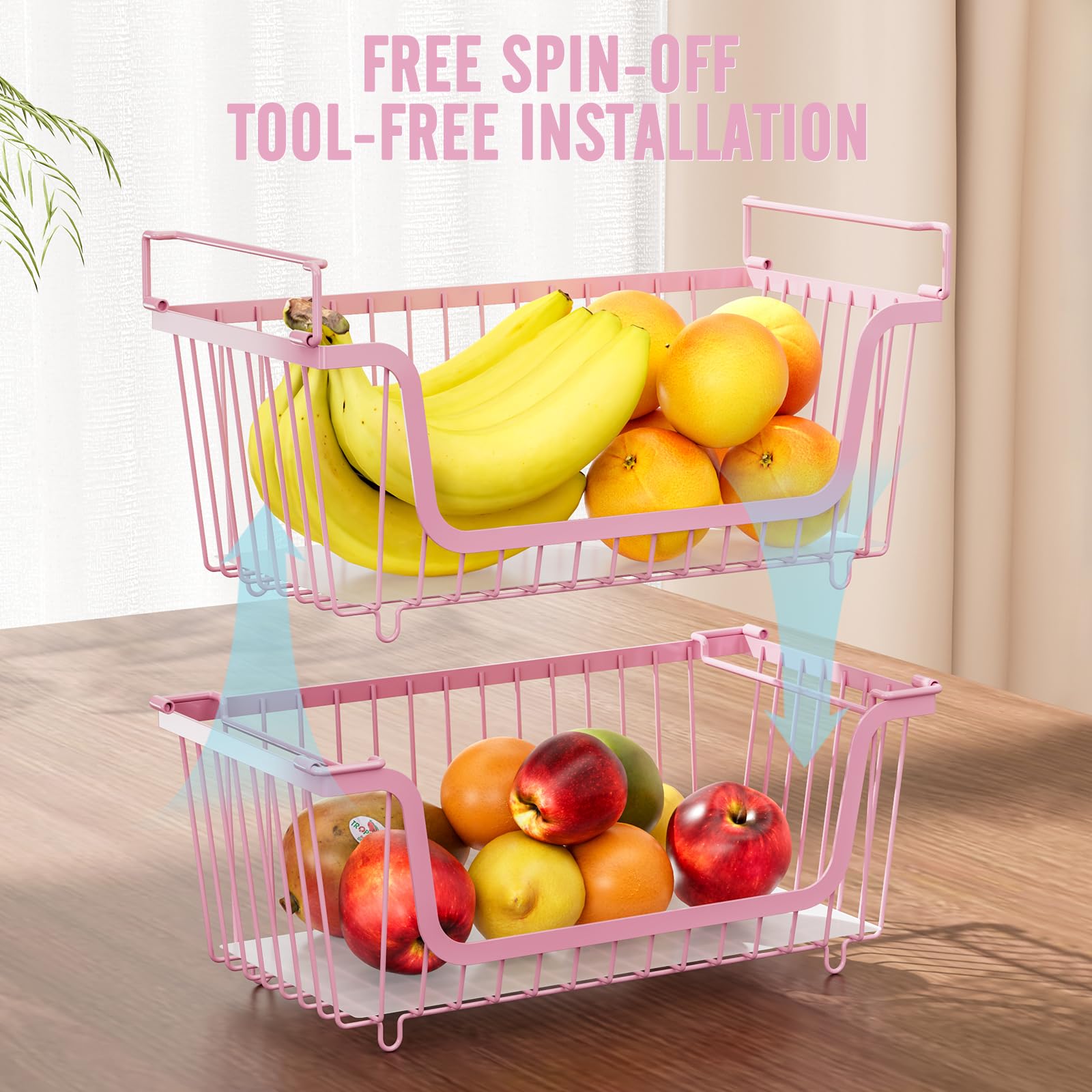GAOKASE 4 Pcs Stackable Wire Baskets for Pantry Organizers and Storage,Vegetable Fruit Basket for Countertop,Kitchen Storage Metal Baskets,Produce Potato Onion Storage Bin,Black