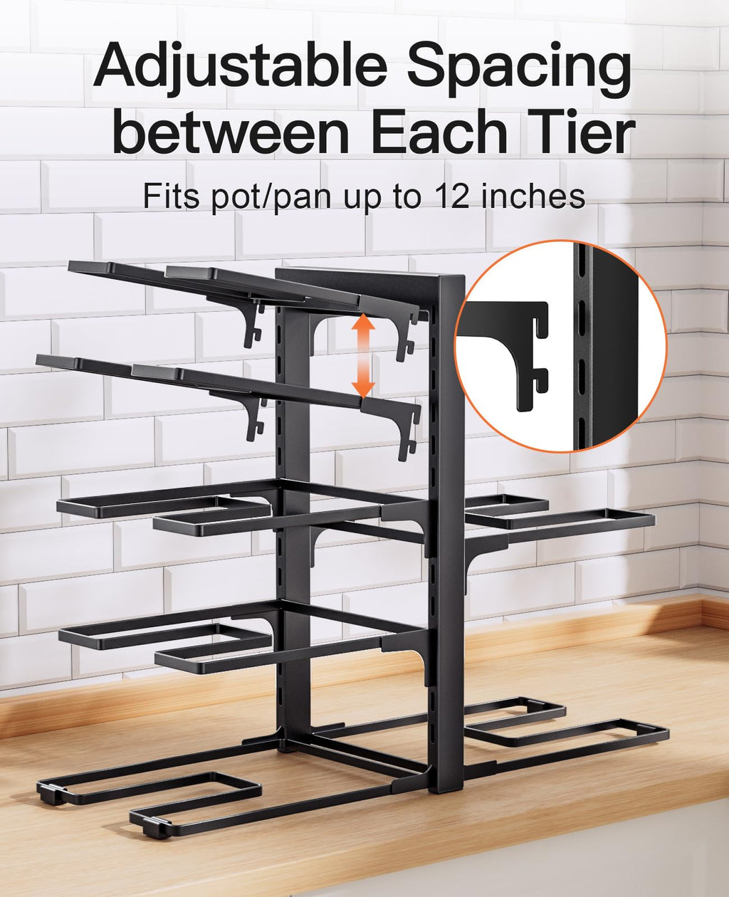 ORDORA Pots and Pans Organizer for Cabinet 16.61 Height, 8 Tier Pot Organizers Rack with 3 DIY Methods, Adjustable Pan Organizer under Cabinet Kitchen Organization and Storage