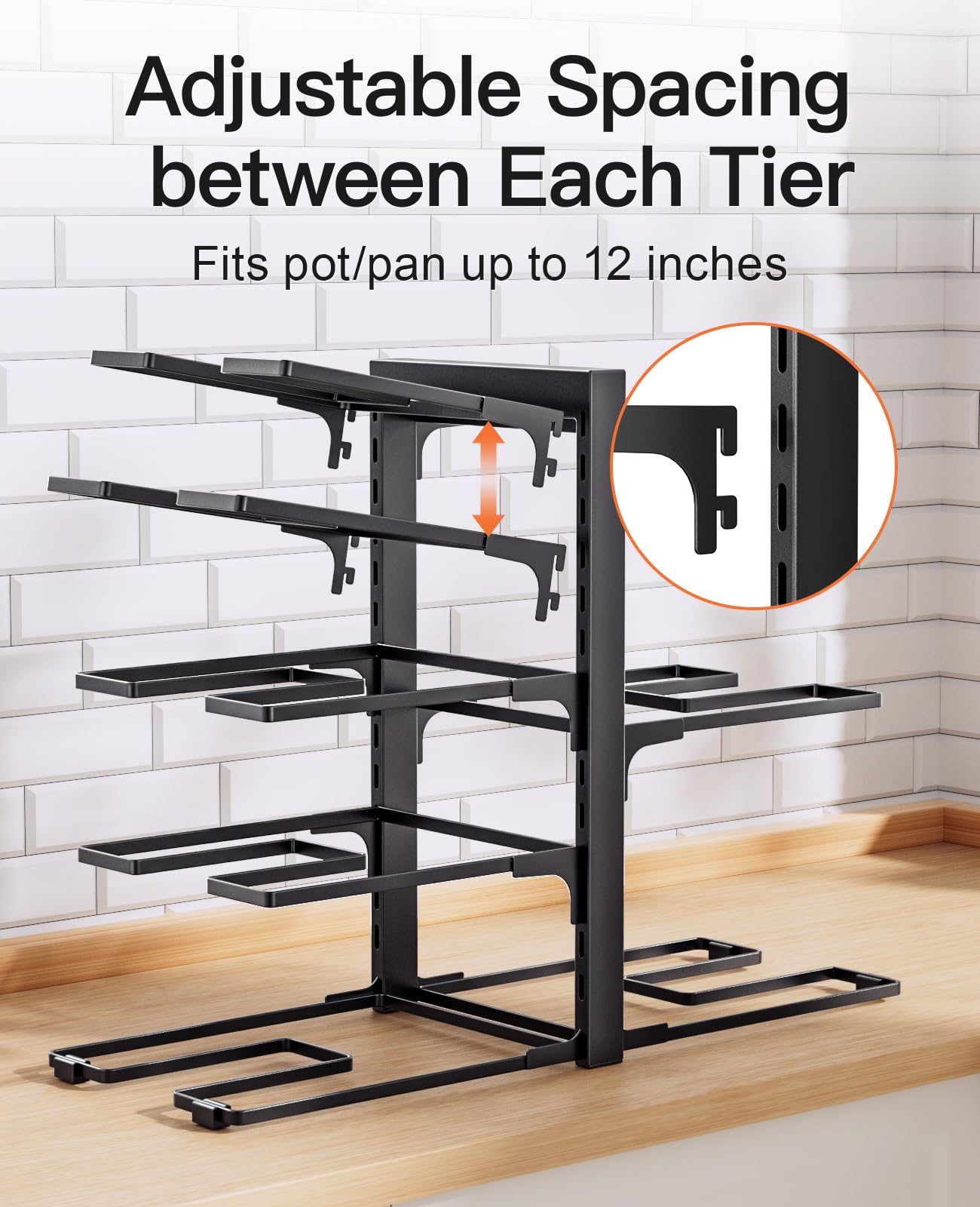 ORDORA Pots and Pans Organizer for Cabinet 16.61 Height, 8 Tier Pot Organizers Rack with 3 DIY Methods, Adjustable Pan Organizer under Cabinet Kitchen Organization and Storage