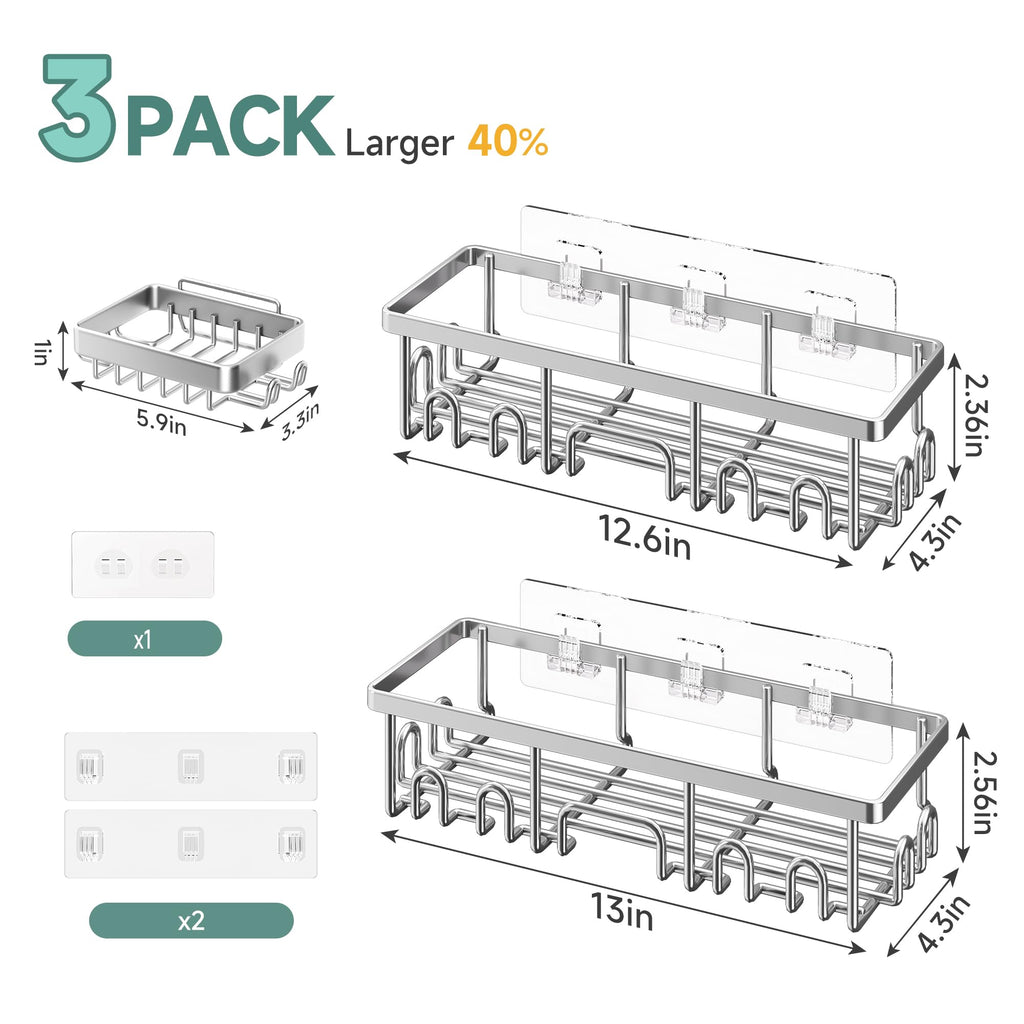 Veken Shower Caddy 6-Pack, Advanced Rustproof Design, No Drilling Adhesive Shelves, Rack with Soap Holder, Large Capacity Bathroom Organizers and Storage, Wall-Mounted Kitchen & Home Decor