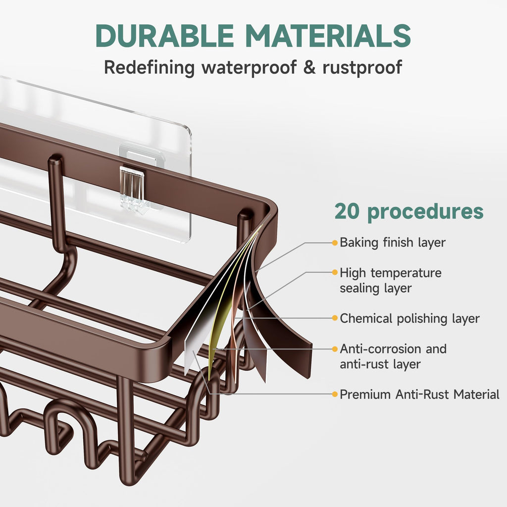 Veken Shower Caddy 6-Pack, Advanced Rustproof Design, No Drilling Adhesive Shelves, Rack with Soap Holder, Large Capacity Bathroom Organizers and Storage, Wall-Mounted Kitchen & Home Decor