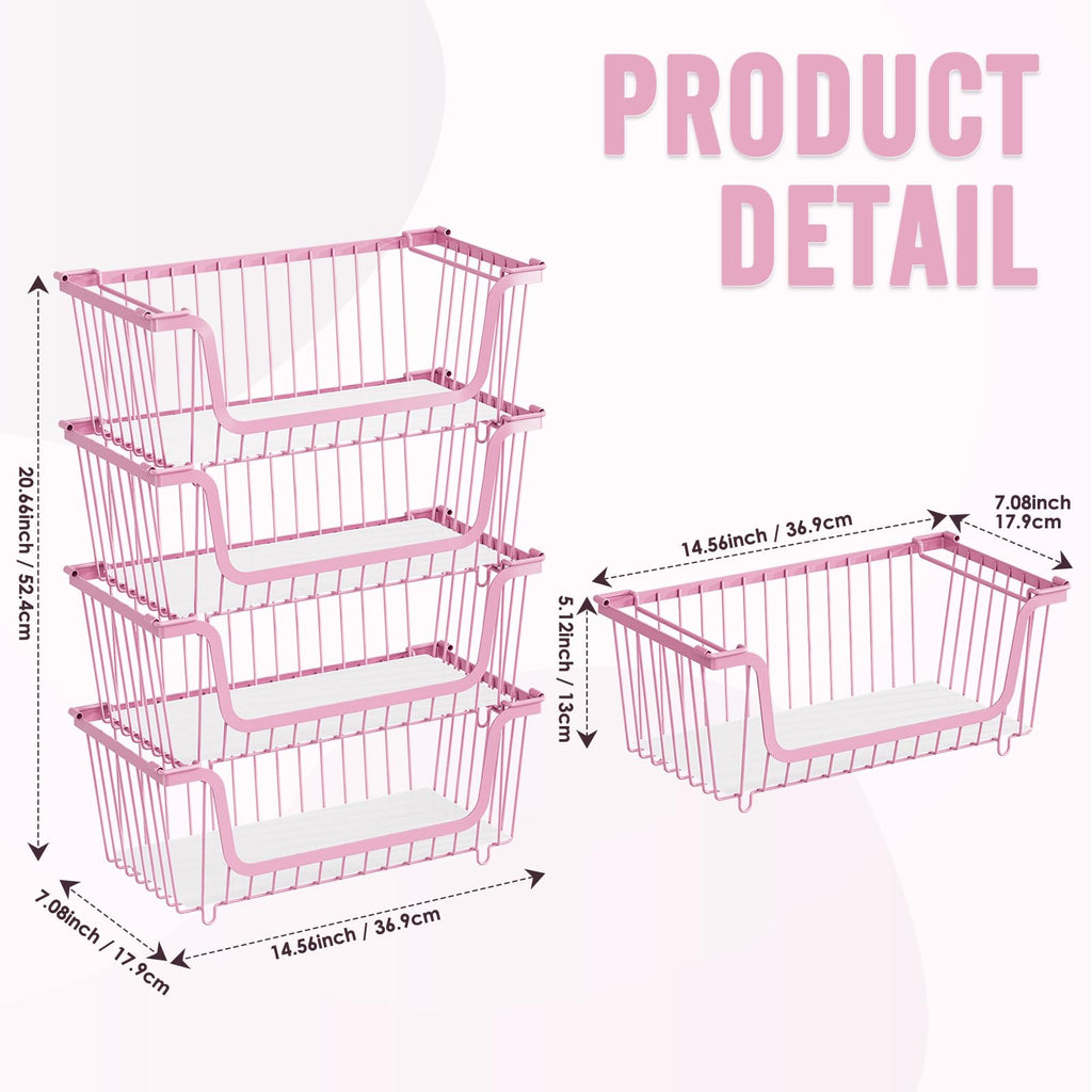 GAOKASE 4 Pcs Stackable Wire Baskets for Pantry Organizers and Storage,Vegetable Fruit Basket for Countertop,Kitchen Storage Metal Baskets,Produce Potato Onion Storage Bin,Black