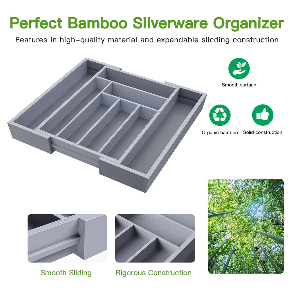 Pipishell Bamboo Expandable Silverware Drawer Organizer