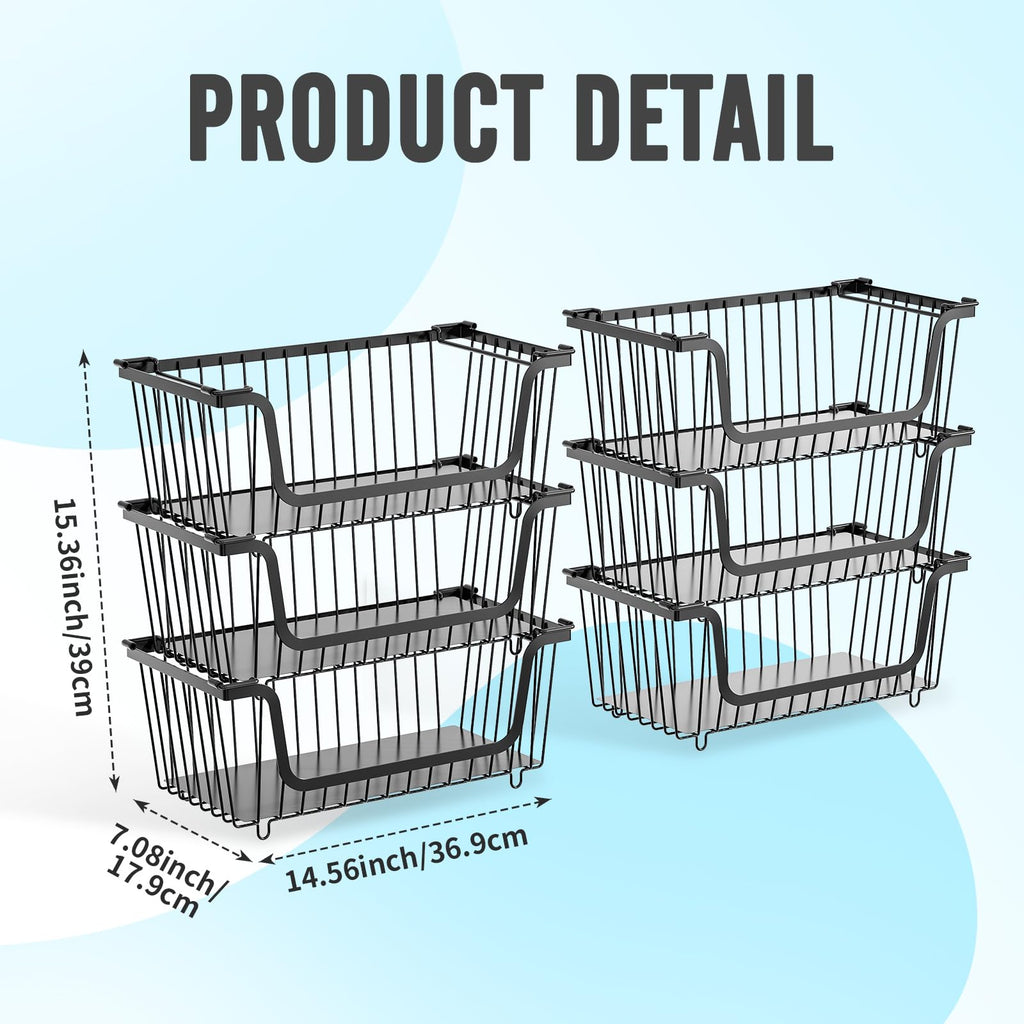 GAOKASE 4 Pcs Stackable Wire Baskets for Pantry Organizers and Storage,Vegetable Fruit Basket for Countertop,Kitchen Storage Metal Baskets,Produce Potato Onion Storage Bin,Black