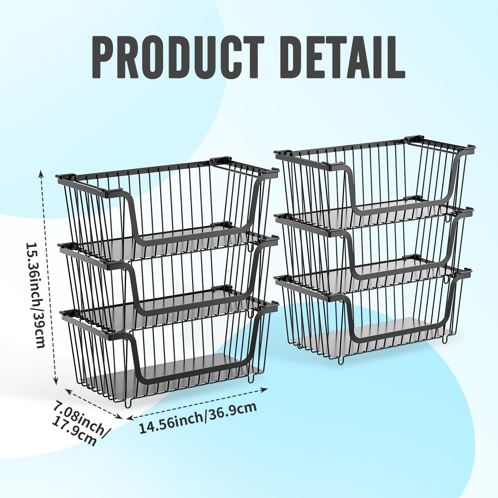 GAOKASE 4 Pcs Stackable Wire Baskets for Pantry Organizers and Storage,Vegetable Fruit Basket for Countertop,Kitchen Storage Metal Baskets,Produce Potato Onion Storage Bin,Black