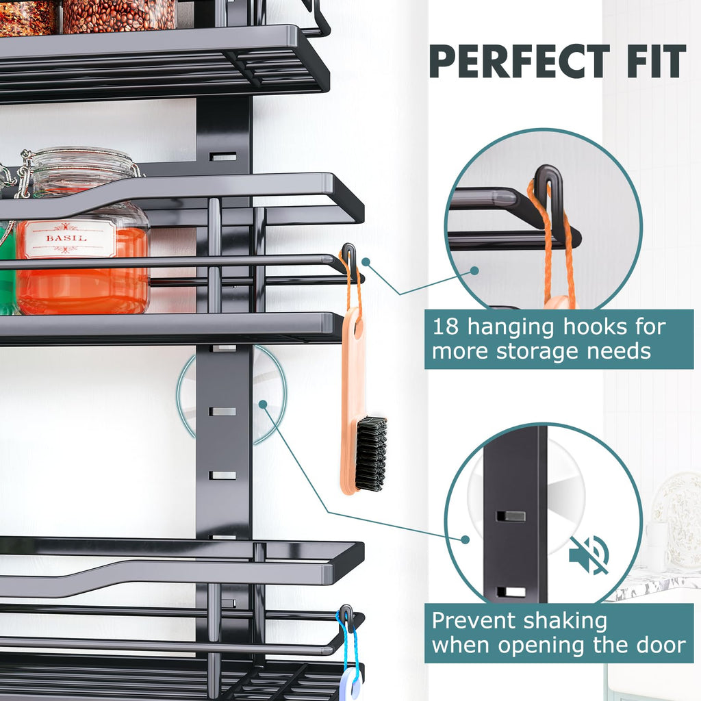 Eastherry Over The Door Pantry Organizer，9-Tier Over The Door Organizer with Adjustable Basket，Metal Hanging Pantry Organizers and Storage for Kitchen, Back of Door Seasoning Rack