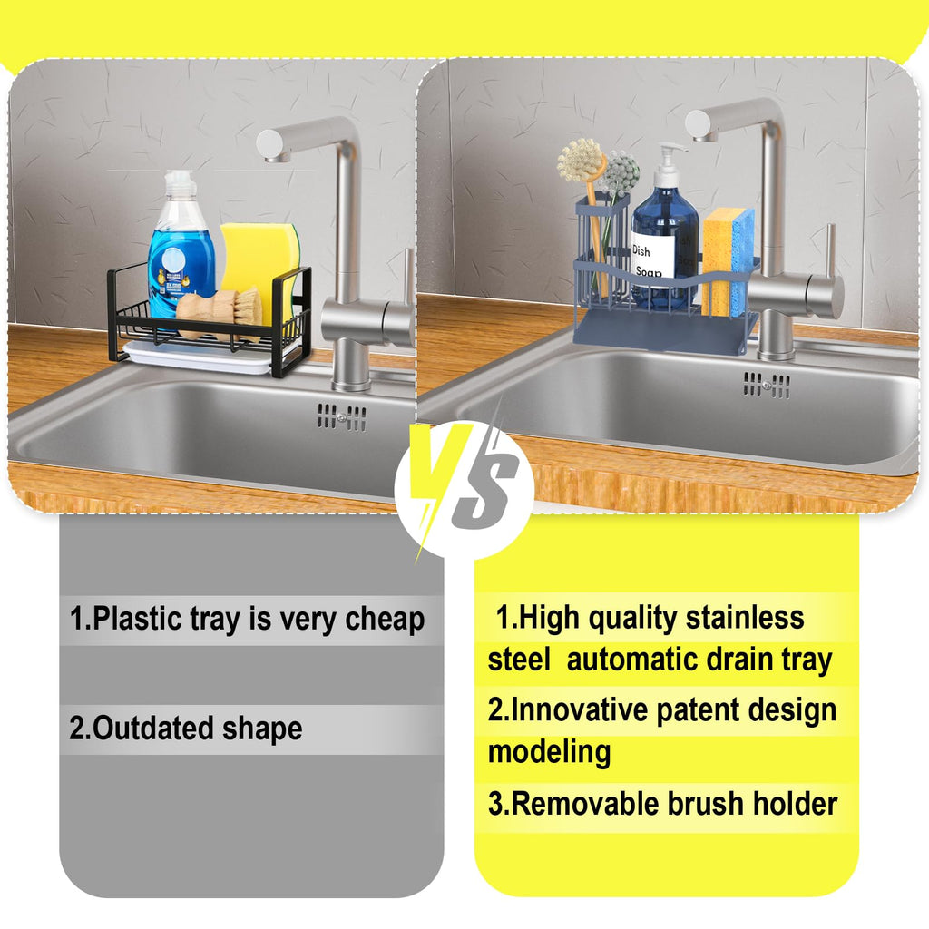 Fssvcd Maifan Sink Caddy Sponge Holder for Kitchen with Brush Holder and Stainless Steel Self Drain Tray, Rustproof Kitchen Sink Organizer for Sponge, Soap Dispenser Storage Accessories