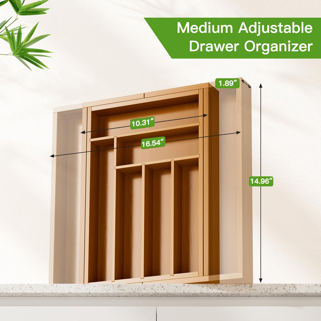 Pipishell Bamboo Expandable Silverware Drawer Organizer