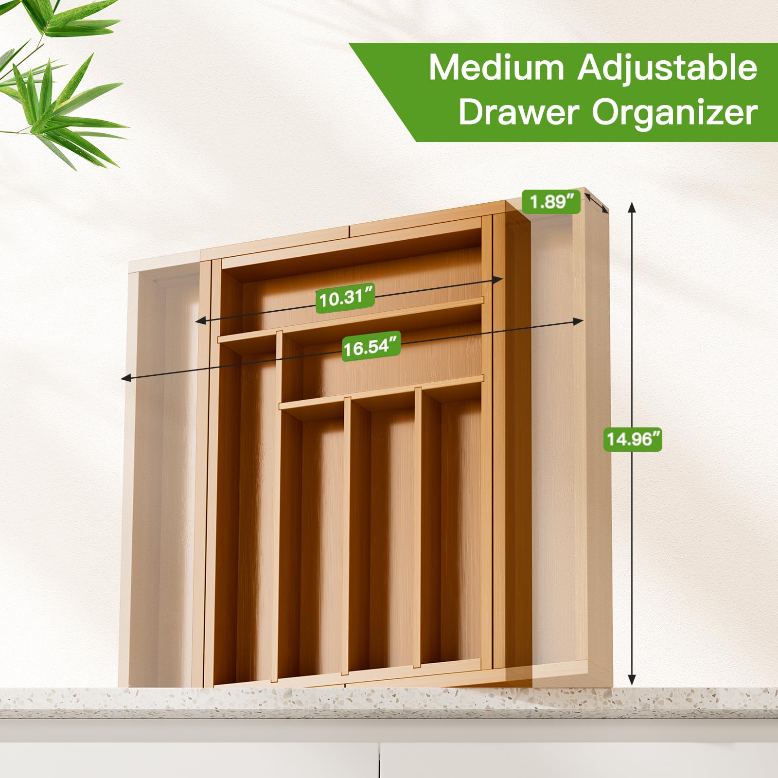 Pipishell Bamboo Expandable Silverware Drawer Organizer