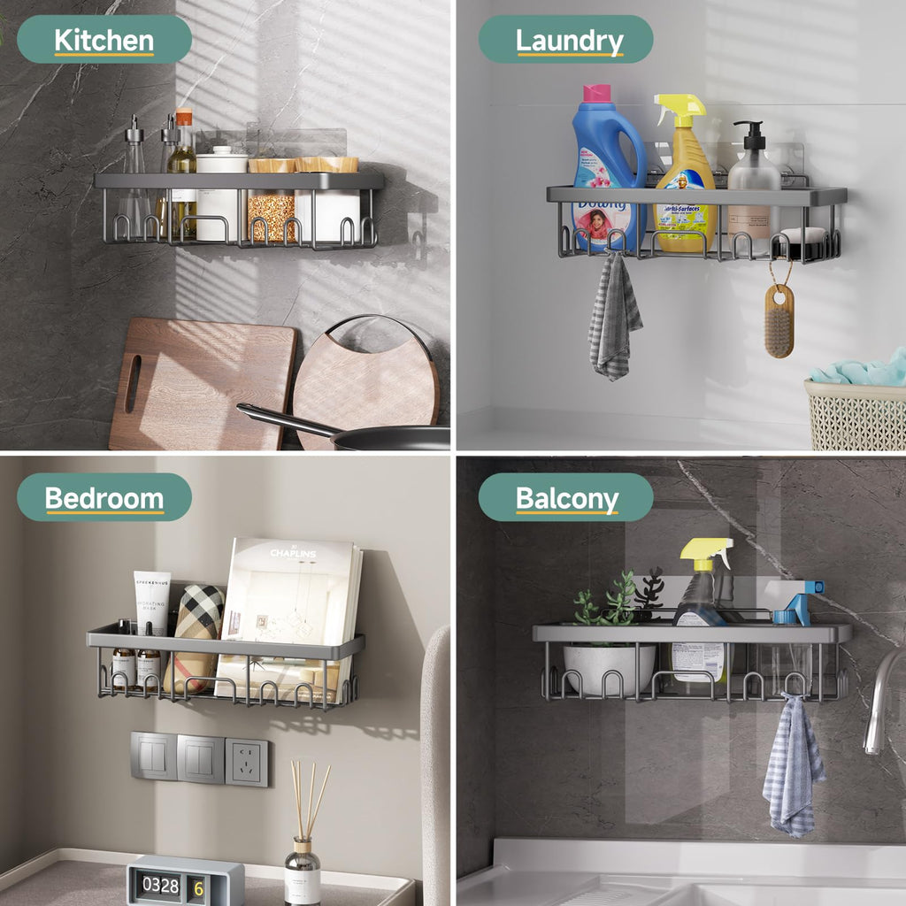 Veken Shower Caddy 6-Pack, Advanced Rustproof Design, No Drilling Adhesive Shelves, Rack with Soap Holder, Large Capacity Bathroom Organizers and Storage, Wall-Mounted Kitchen & Home Decor