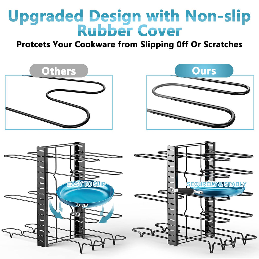 ORDORA Pots and Pans Organizer for Cabinet 16.61 Height, 8 Tier Pot Organizers Rack with 3 DIY Methods, Adjustable Pan Organizer under Cabinet Kitchen Organization and Storage
