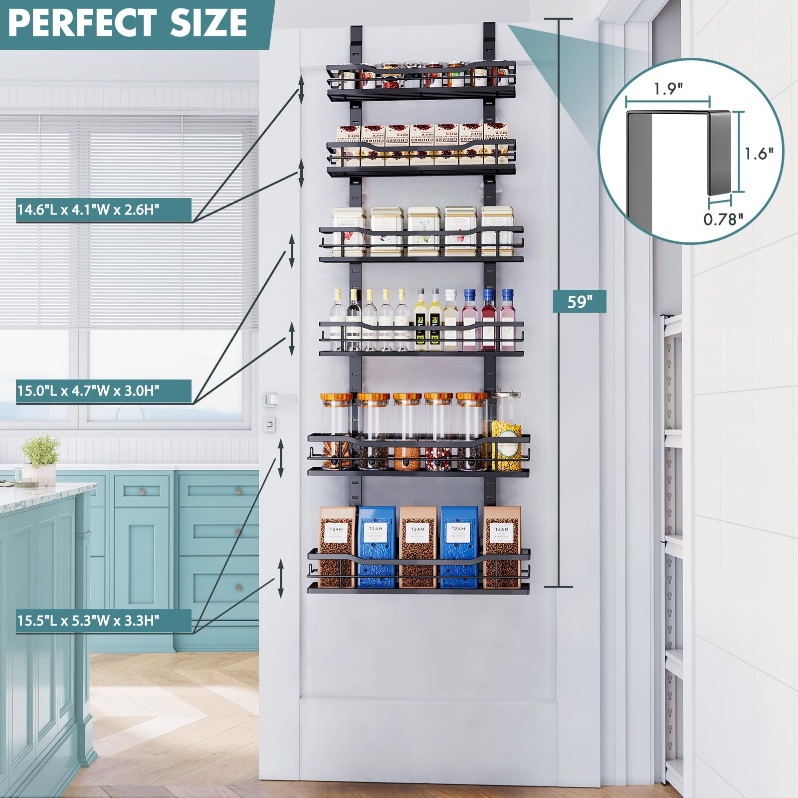 Eastherry Over The Door Pantry Organizer，9-Tier Over The Door Organizer with Adjustable Basket，Metal Hanging Pantry Organizers and Storage for Kitchen, Back of Door Seasoning Rack