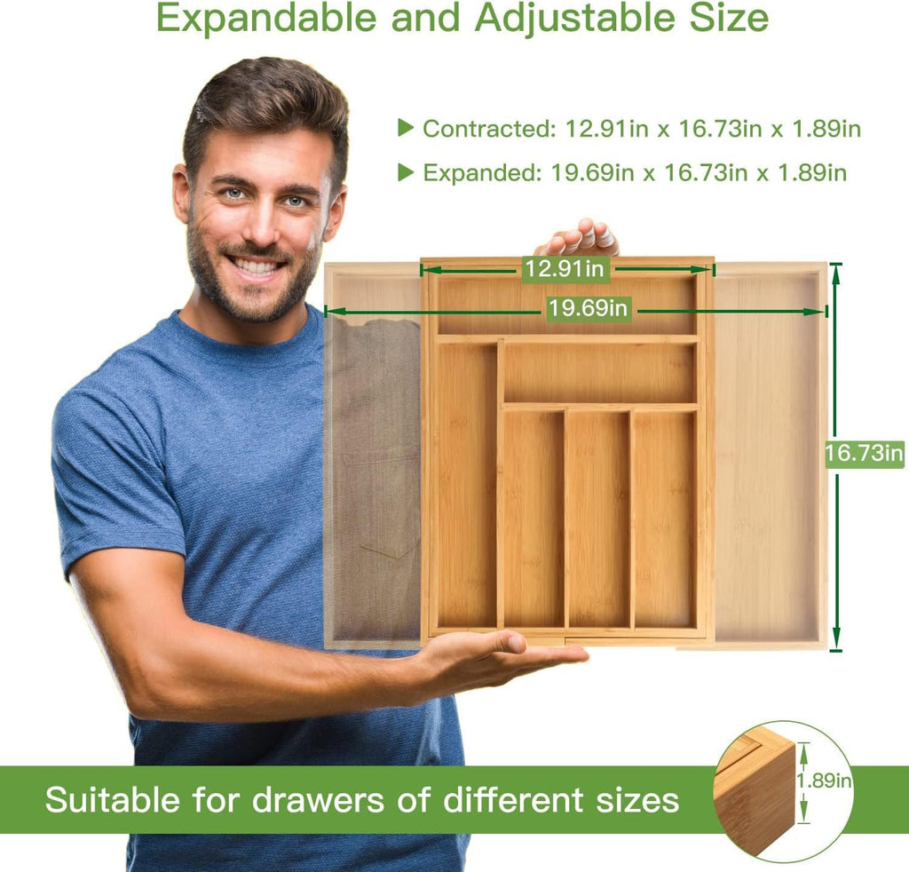 Pipishell Bamboo Expandable Silverware Drawer Organizer
