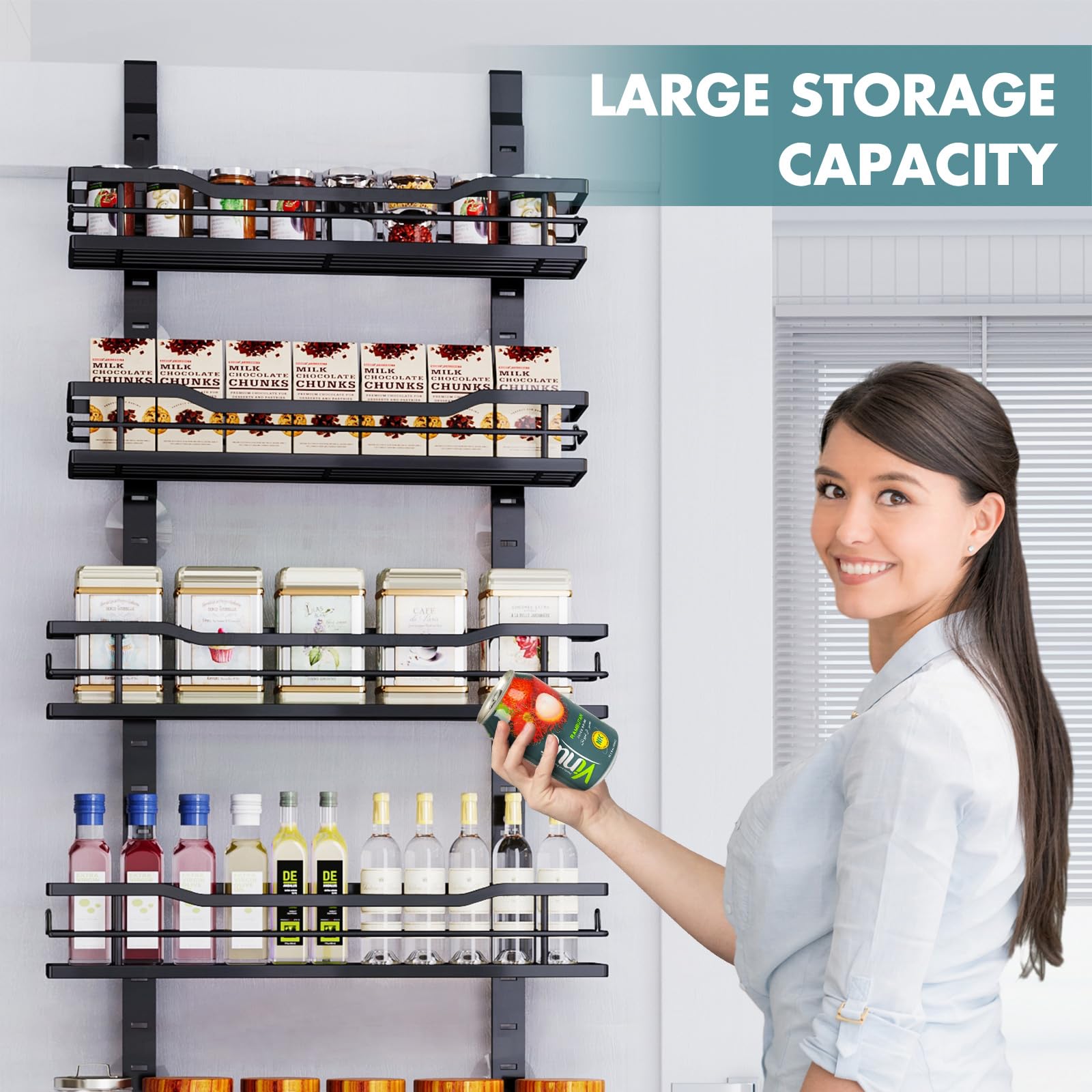 Eastherry Over The Door Pantry Organizer，9-Tier Over The Door Organizer with Adjustable Basket，Metal Hanging Pantry Organizers and Storage for Kitchen, Back of Door Seasoning Rack