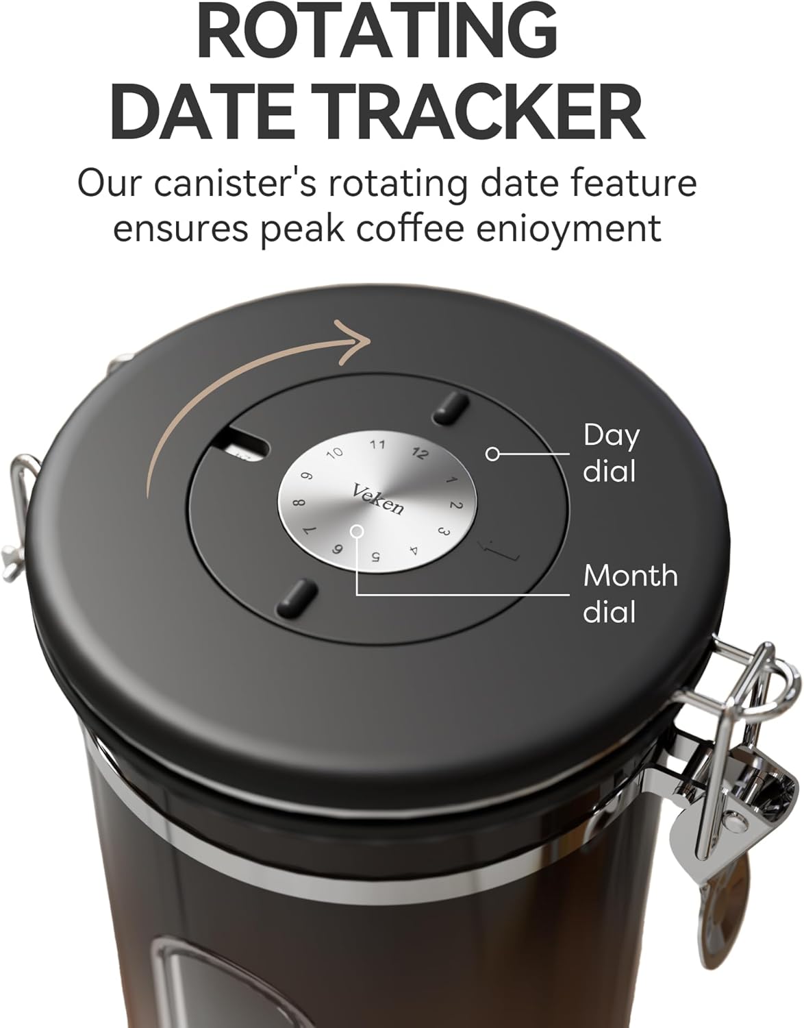 Veken Coffee Canister with Window,Airtight Stainless Steel Pantry Container,Home Kitchen Food Storage Organizers for Ground,Beans,Espresso,Rice,Tea,Sugar,Cereal, Decor,Bar Accessories,Gifts,22OZ,Black